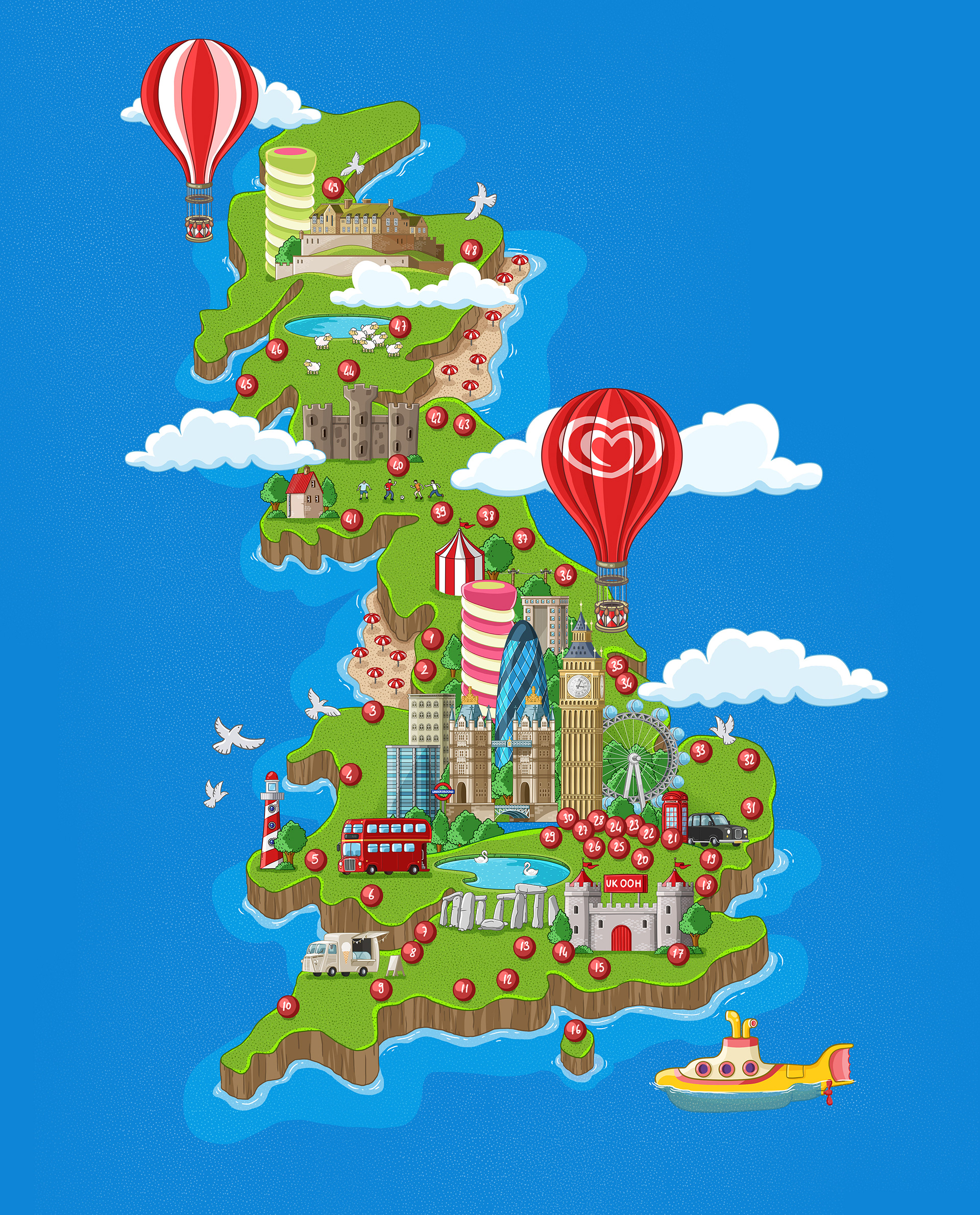 Wall's Ice Cream Map Illustration
