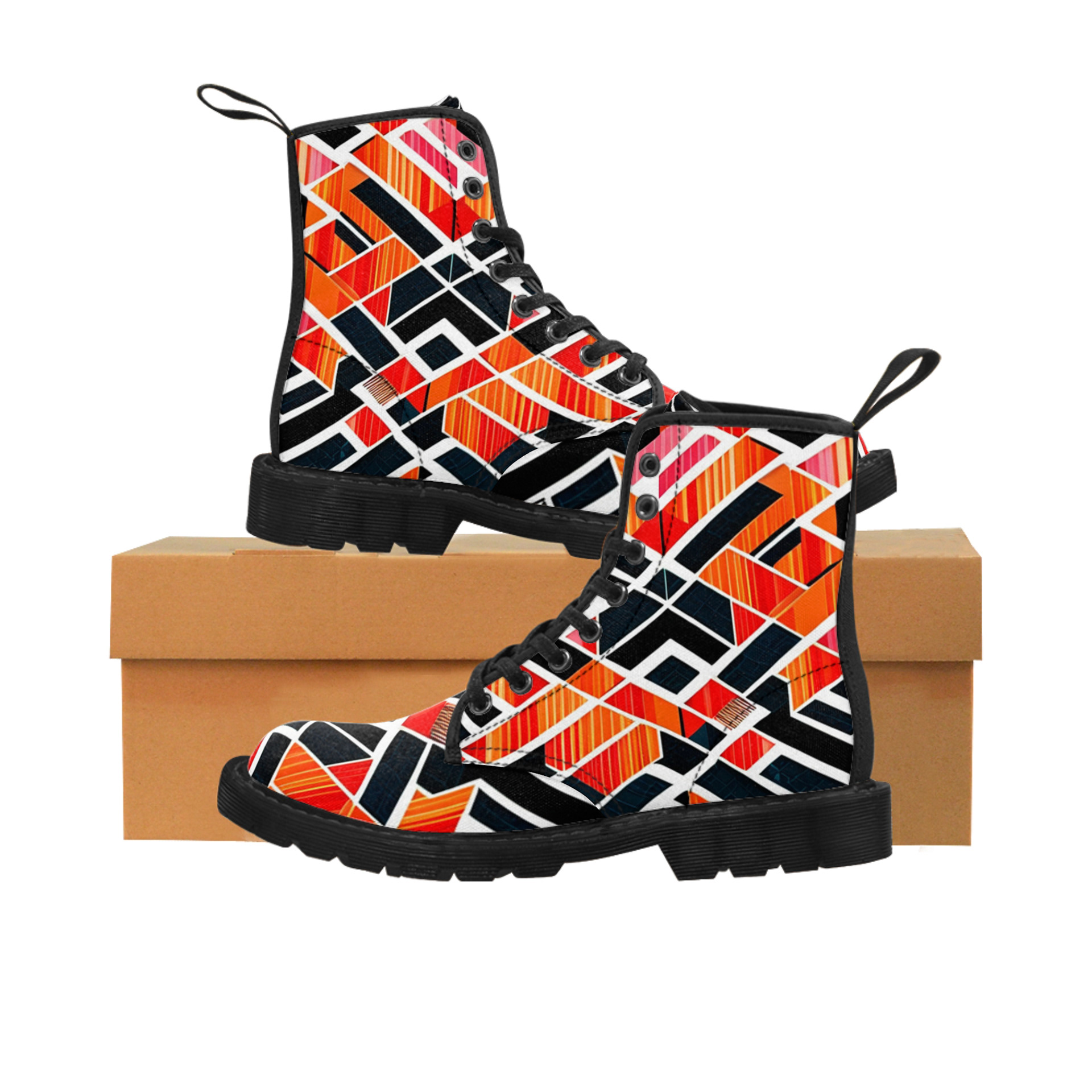 Women's Canvas Boots - Like Martens - Peach Orange Pink Abstract