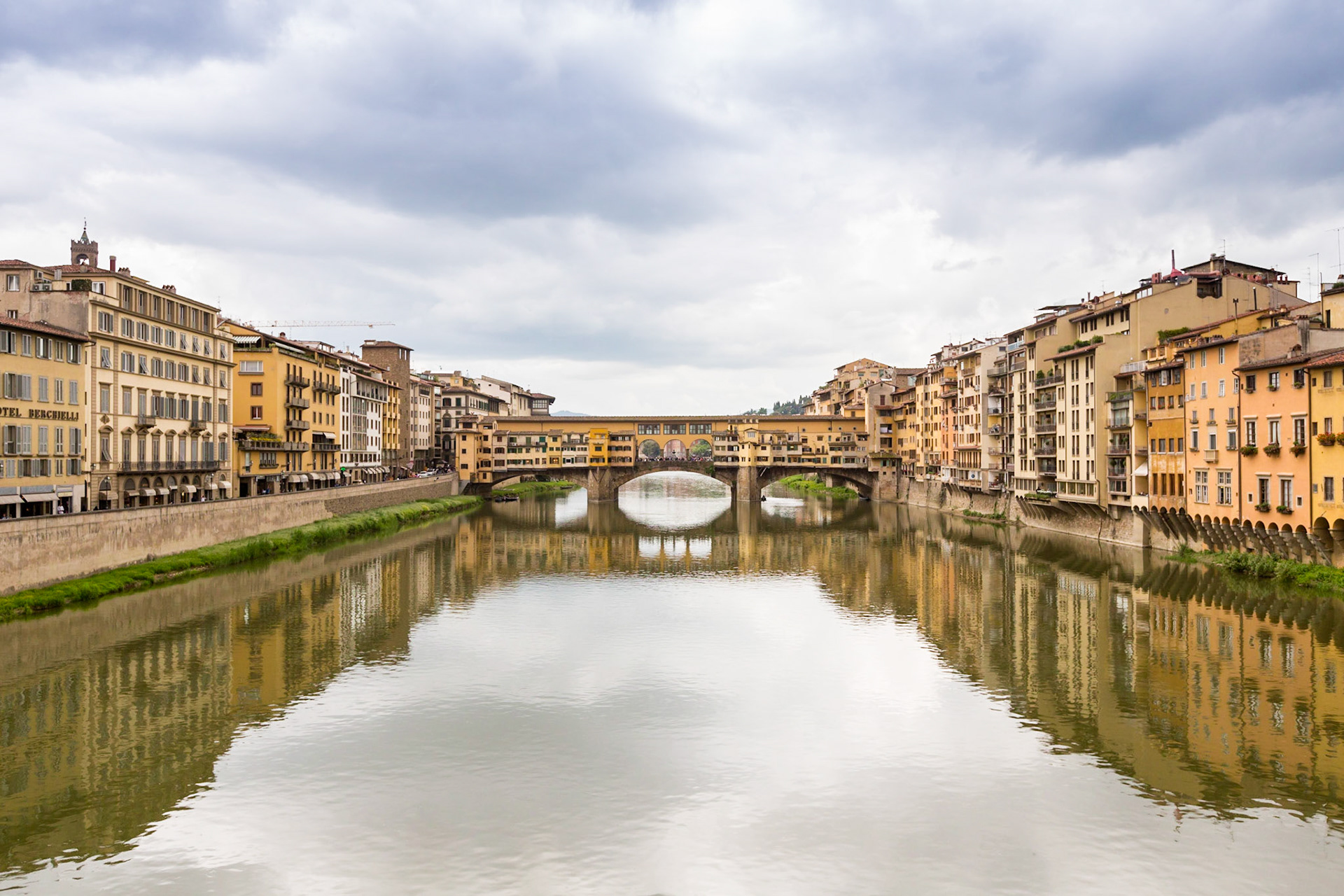 The famous Ponte Vecchio bridge and river in Florence, Italy.