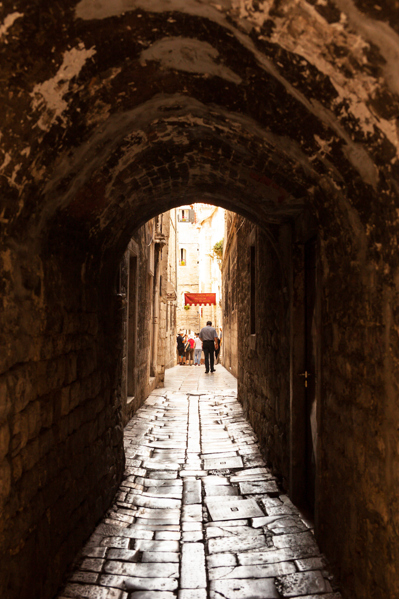 Roman tunnels and cobblestone streets in Split, Croatia