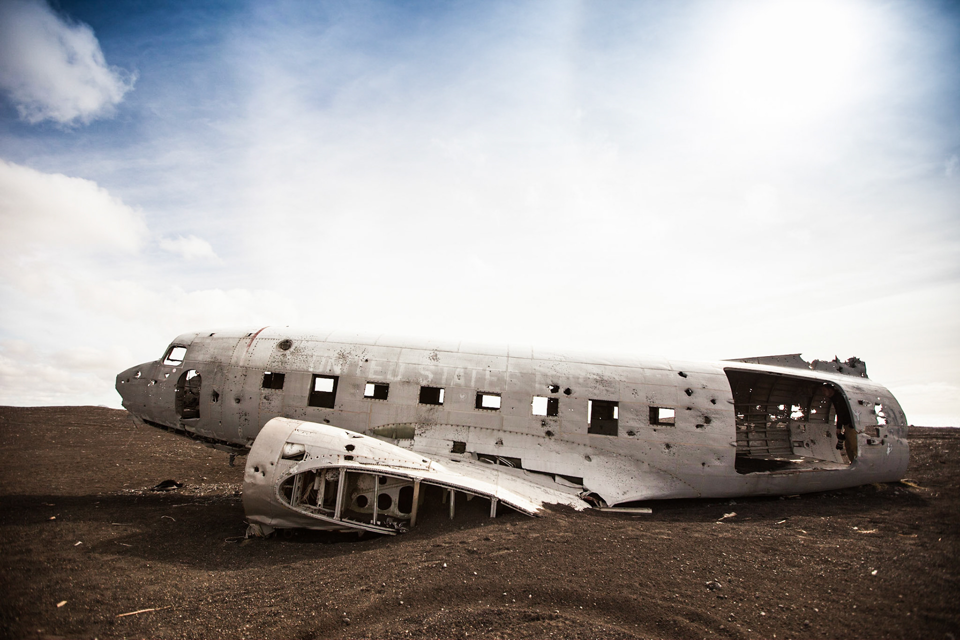 crashed airplane along the Southern Coast of Iceland.