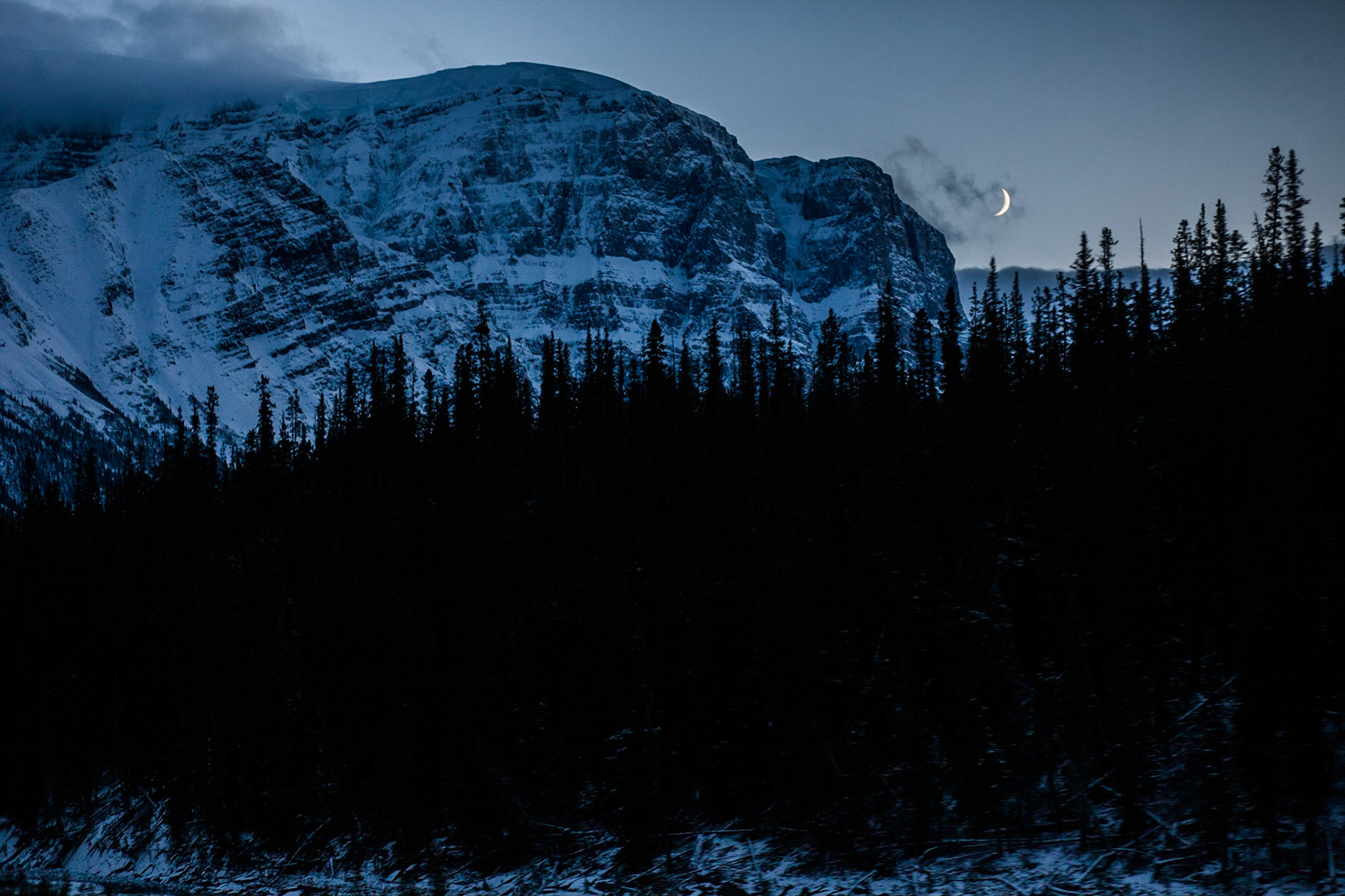 Night Drive on Ice Fields Parkway, Jasper Alberta, Canada.