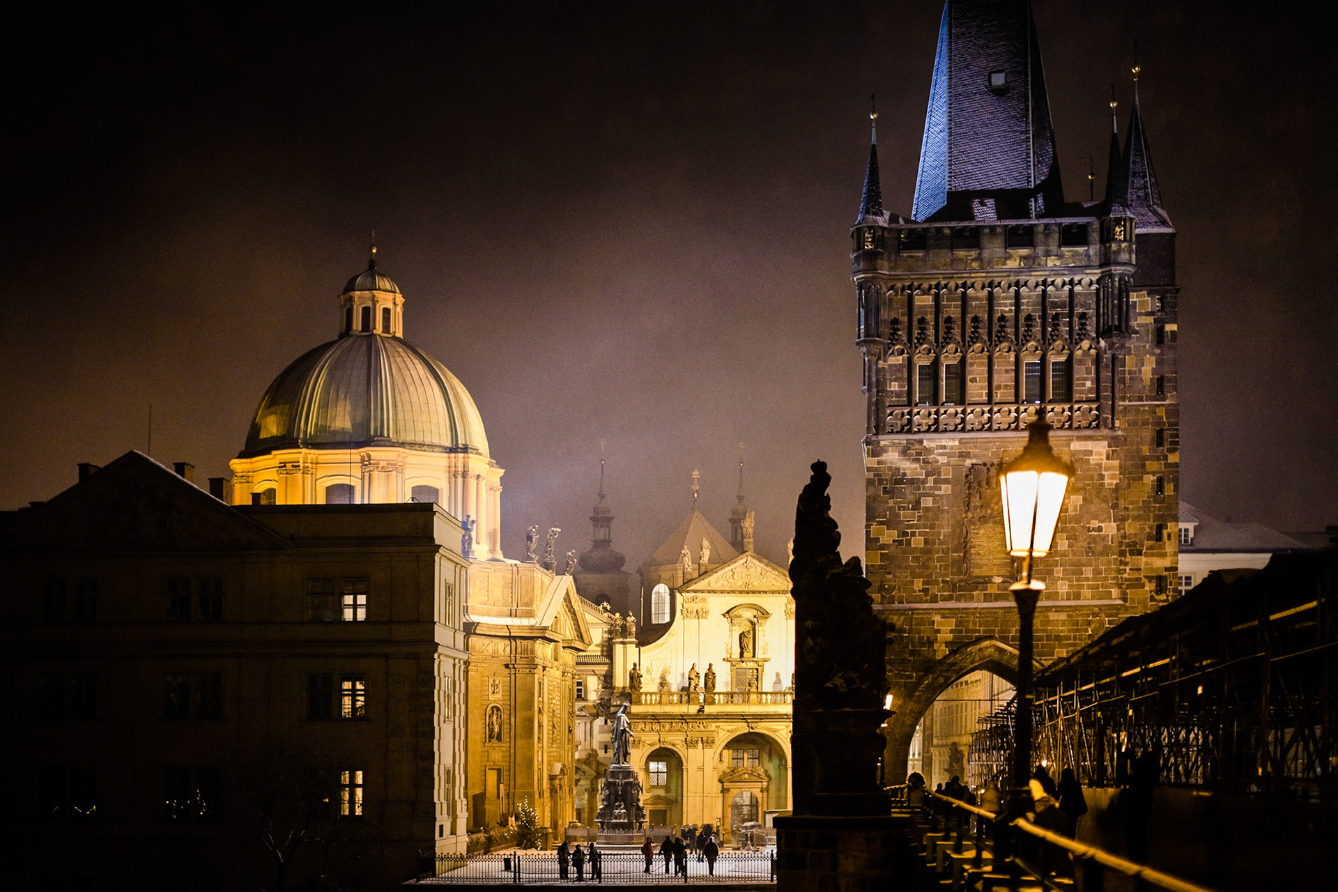 The Charles Bridge at night in Prague, Czech Republic