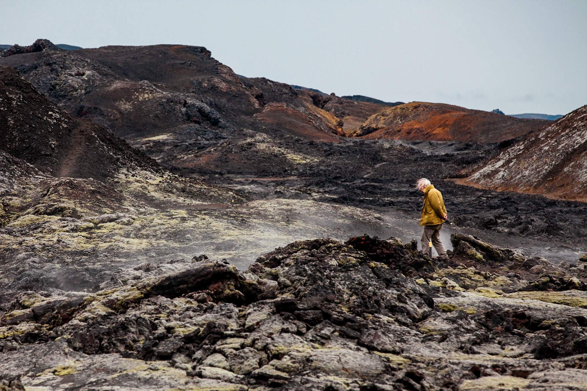 Icelander at the base of a volcano in Northern Iceland.