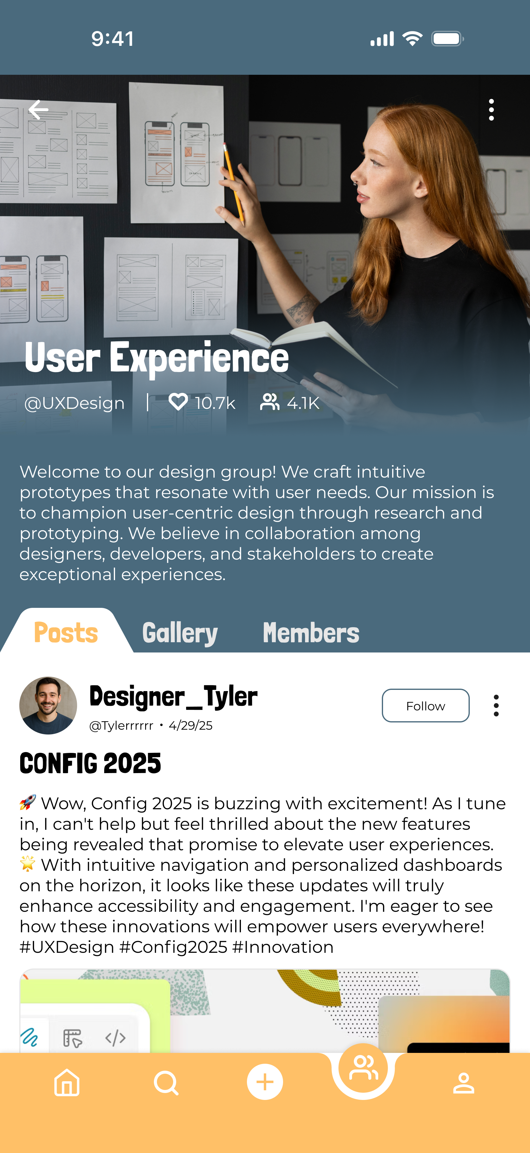 See the posts, gallery, and members in each community