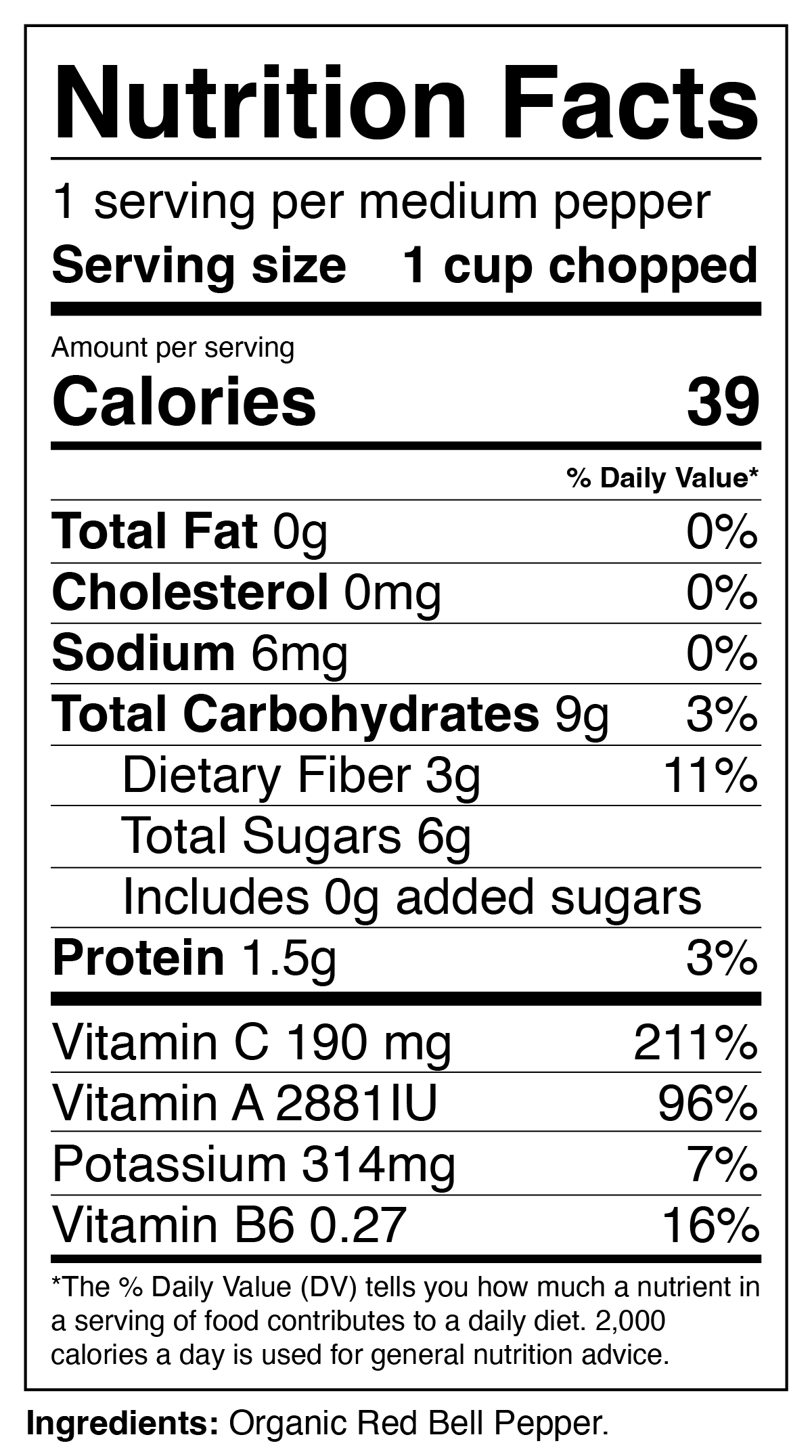 Red Bell Pepper Nutrition Label