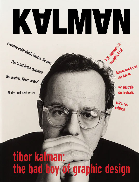 The cover page nods to Kalman's work designing album covers for Talking Heads by flipping the A's in his name upside down.