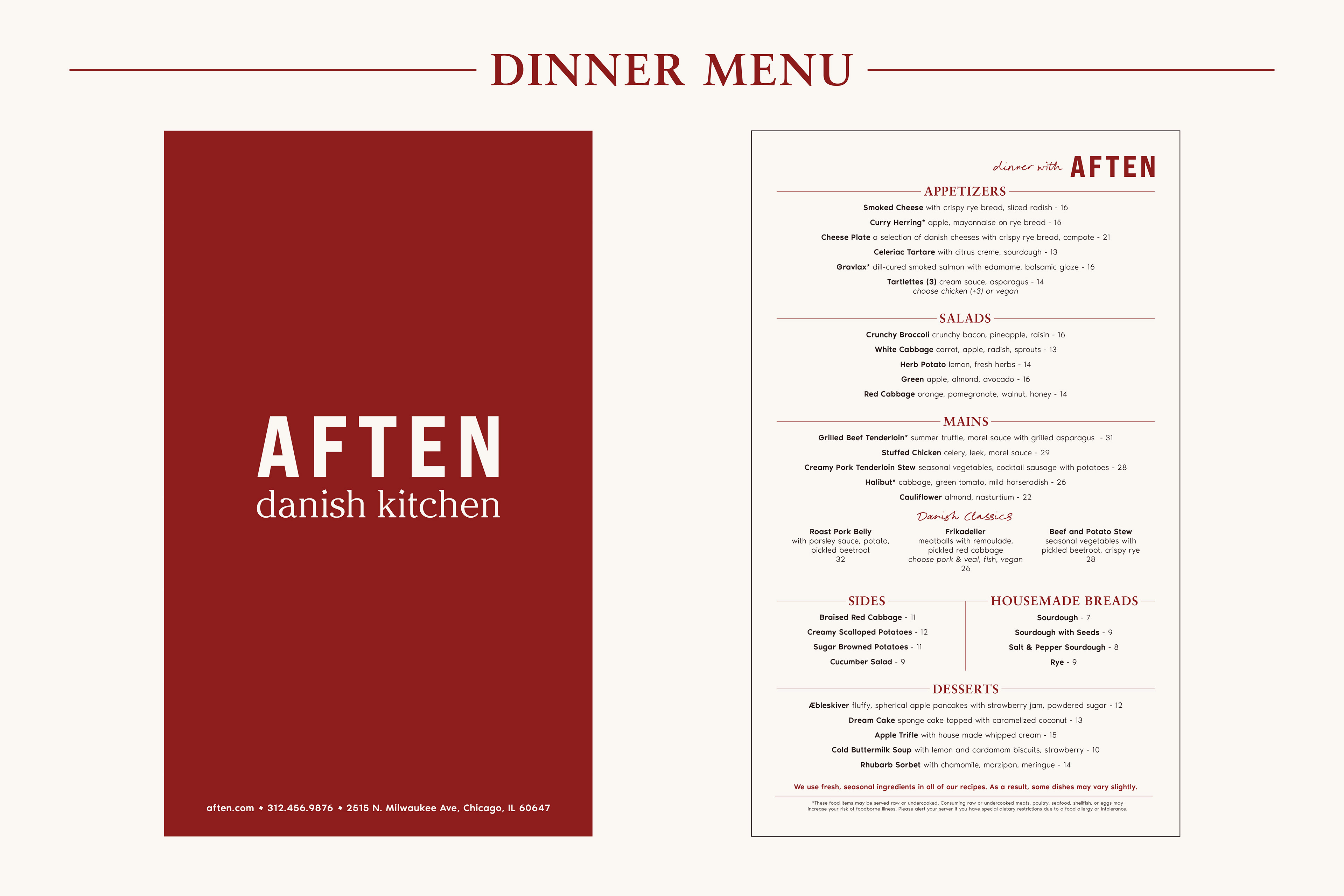 Dinner menu