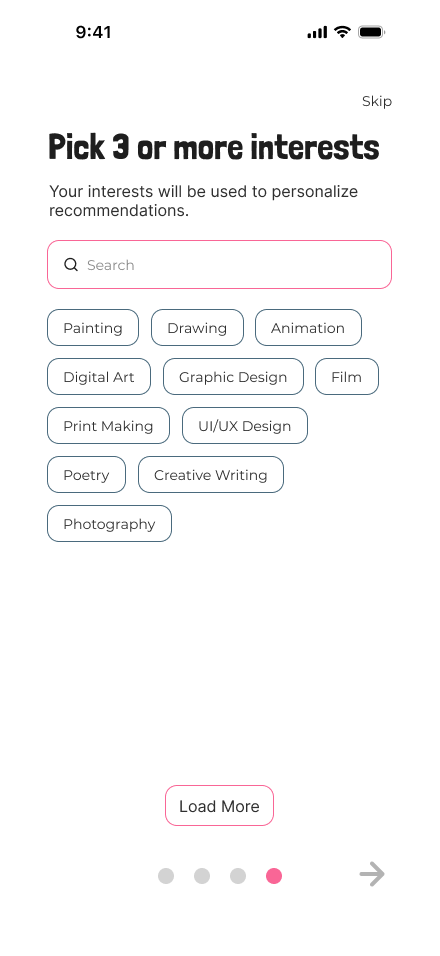 During onboarding, share interests with the app to help improve recommendations