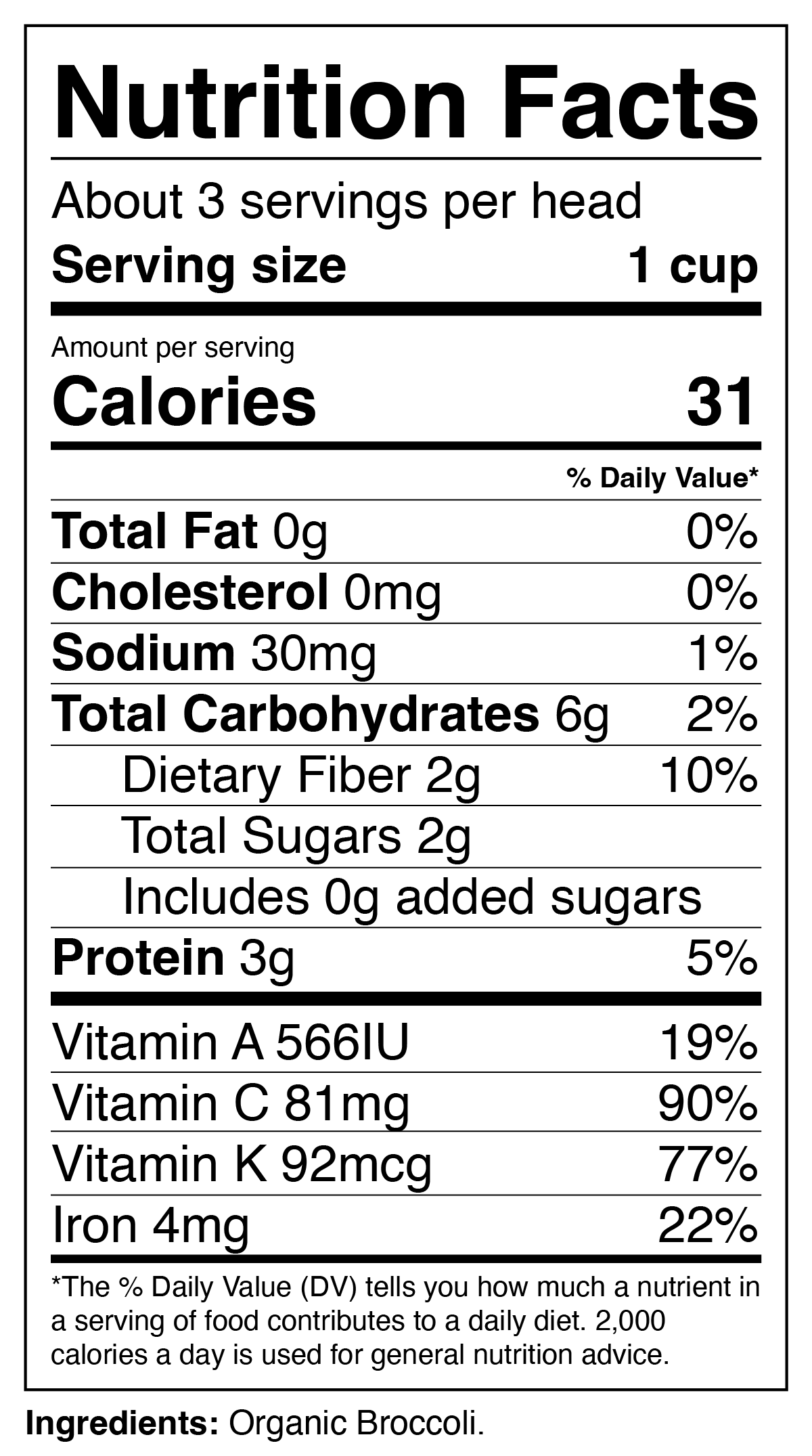 Broccoli Nutrition Label