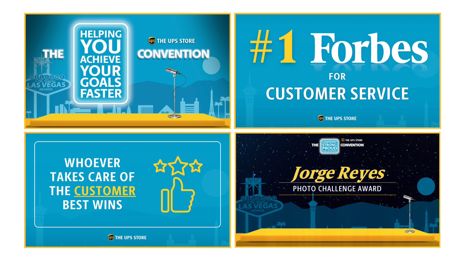 Grid of on-screen convention slide graphics