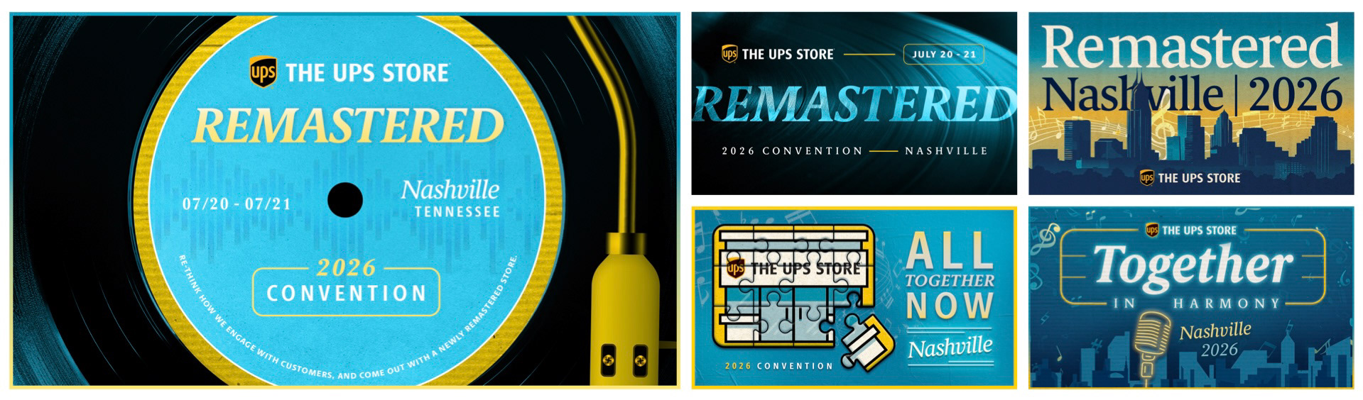 Composite of The UPS Store Remastered 2026 Nashville convention design explorations