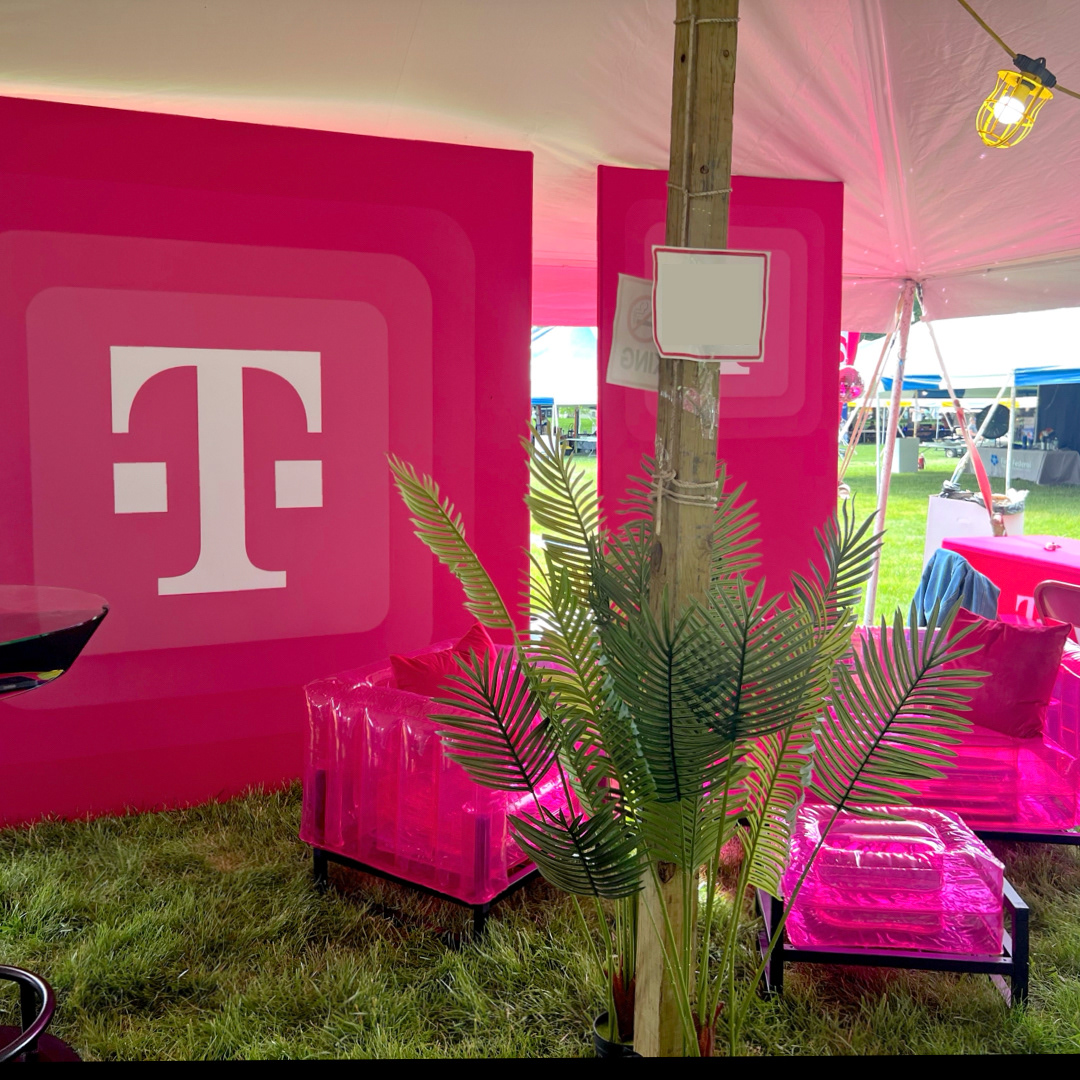 T-Mobile branded Pride photo-booth backdrop panel