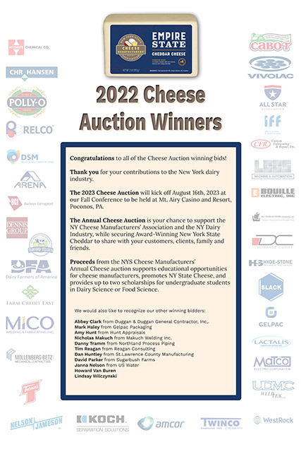 Cheese Auction Winners 2022 for the NYSCMA Spring Meeting 2023
