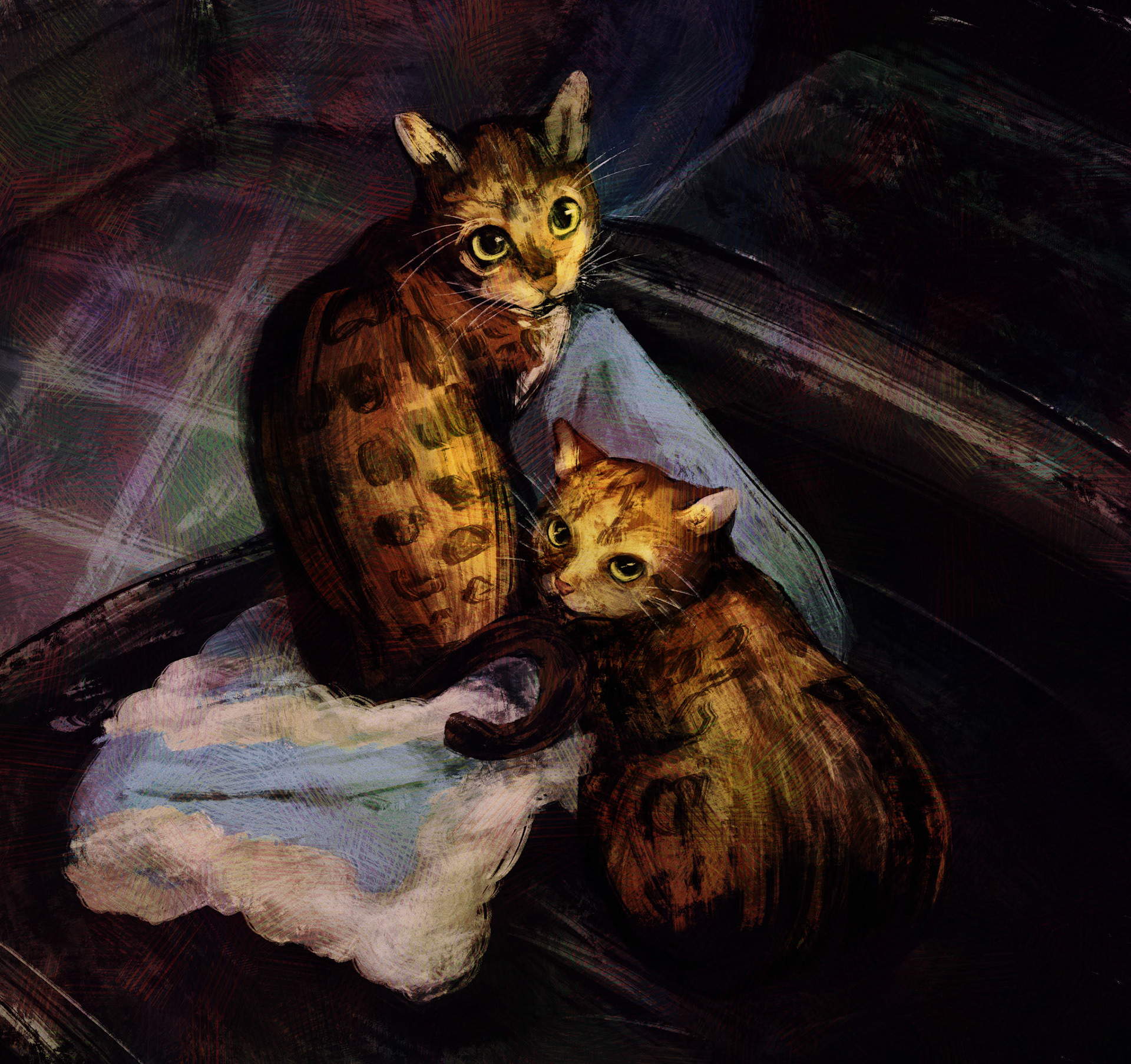 Two of Them (Digital, 2023), Painting of two cats I know.