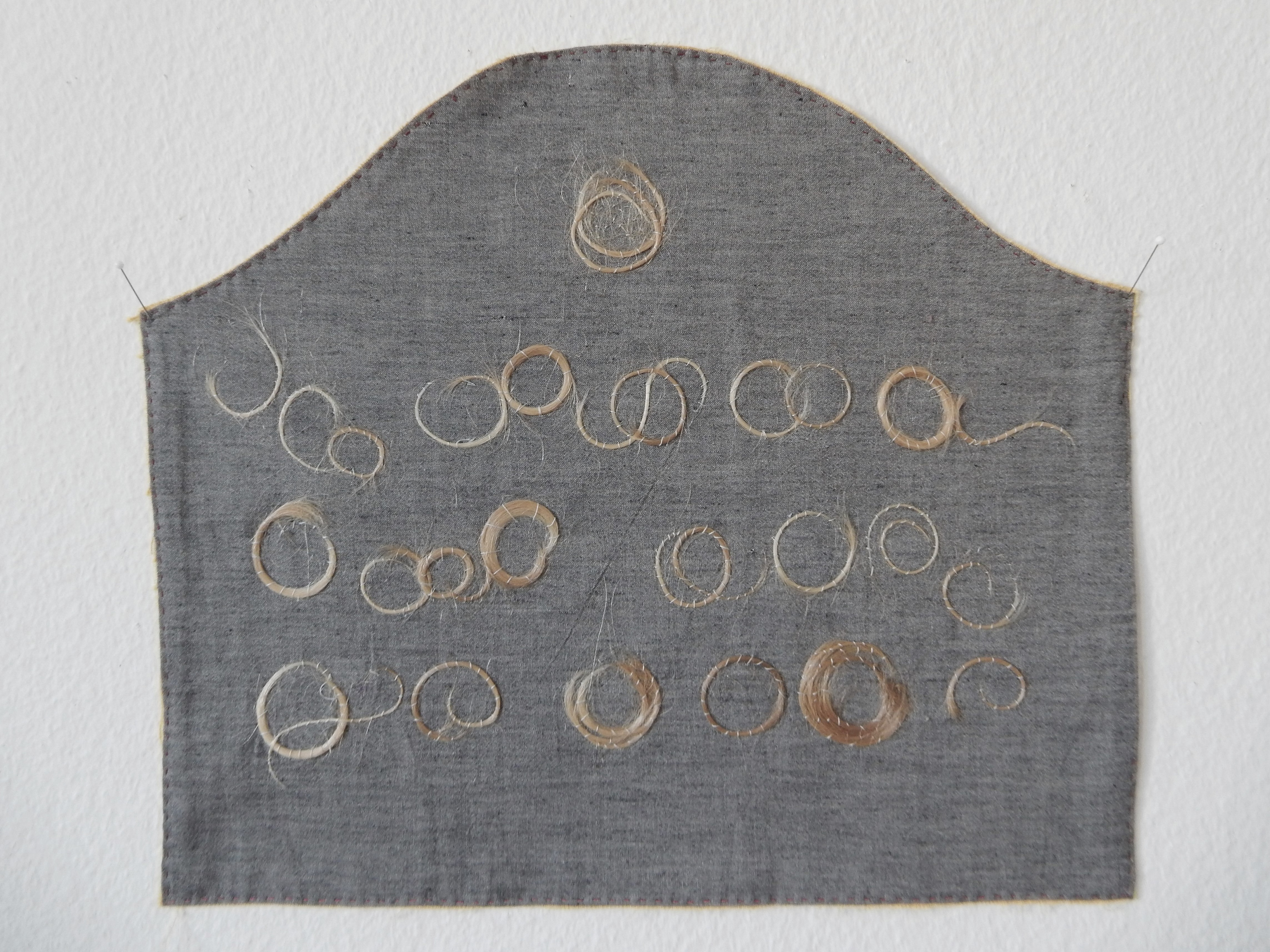 was von meinen Kindern so abfällt (2), 2007, Haare auf Stoff, 31 x 35 cm