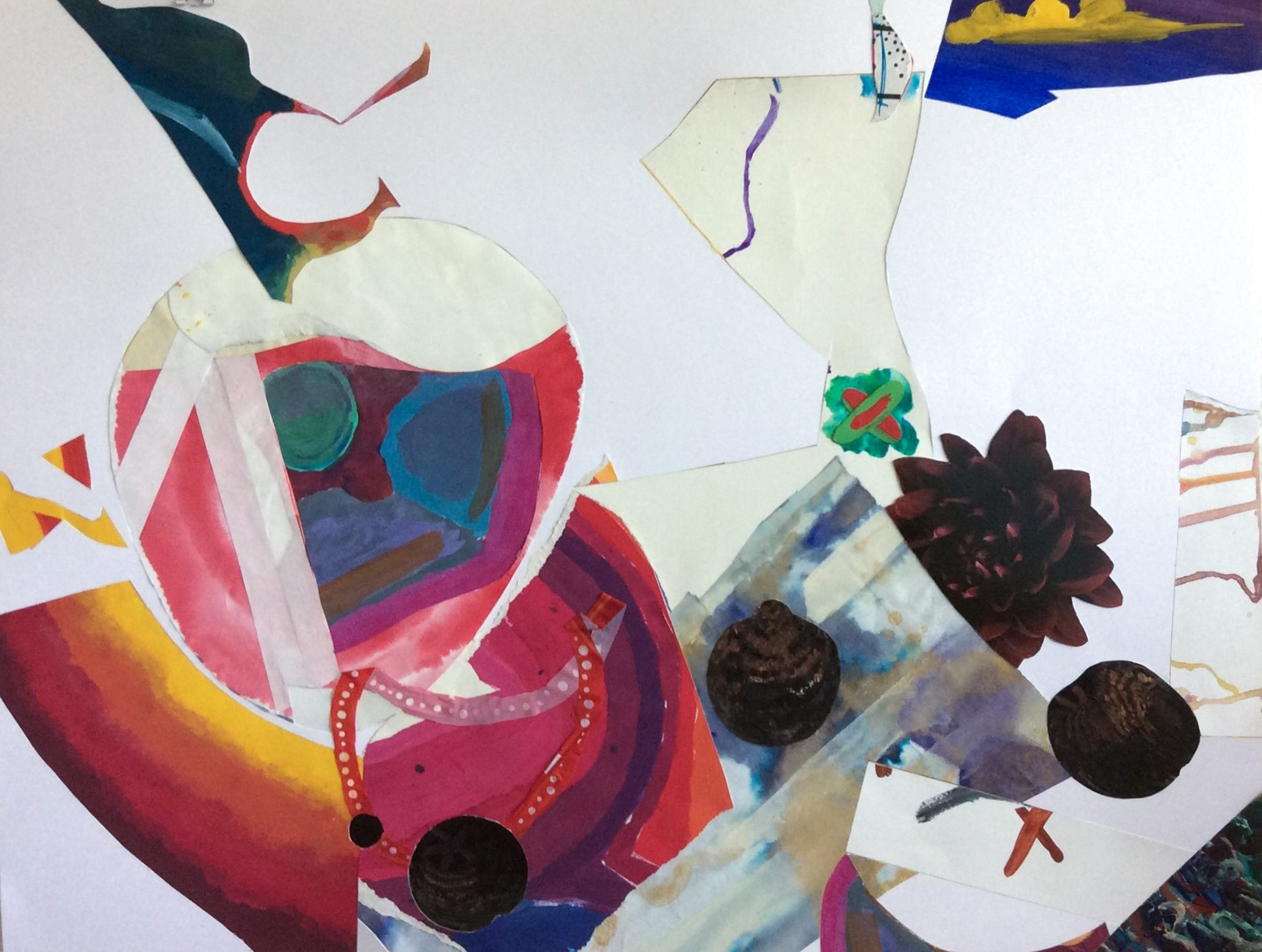 Stilleben, 2023, Collage mit bemalten und bedruckten Papieren