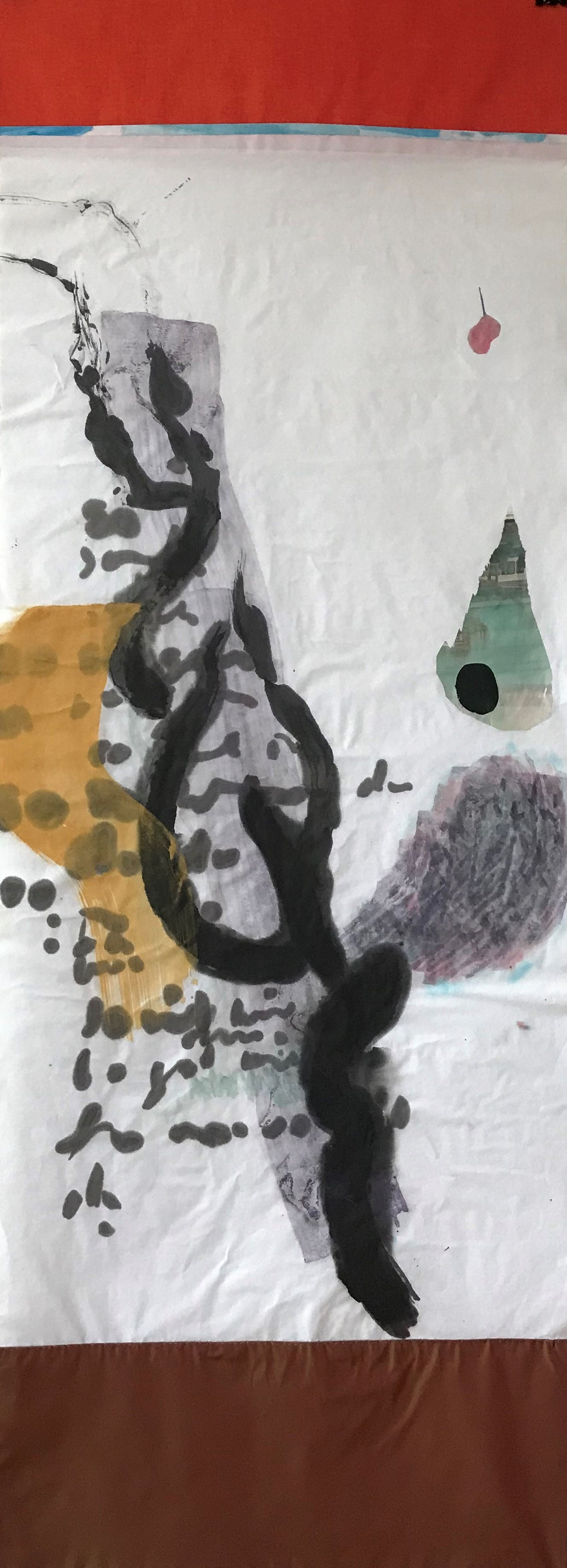 Spur, 2021, Tinte, Tusche, Erdpigmente, Papier, Stoff