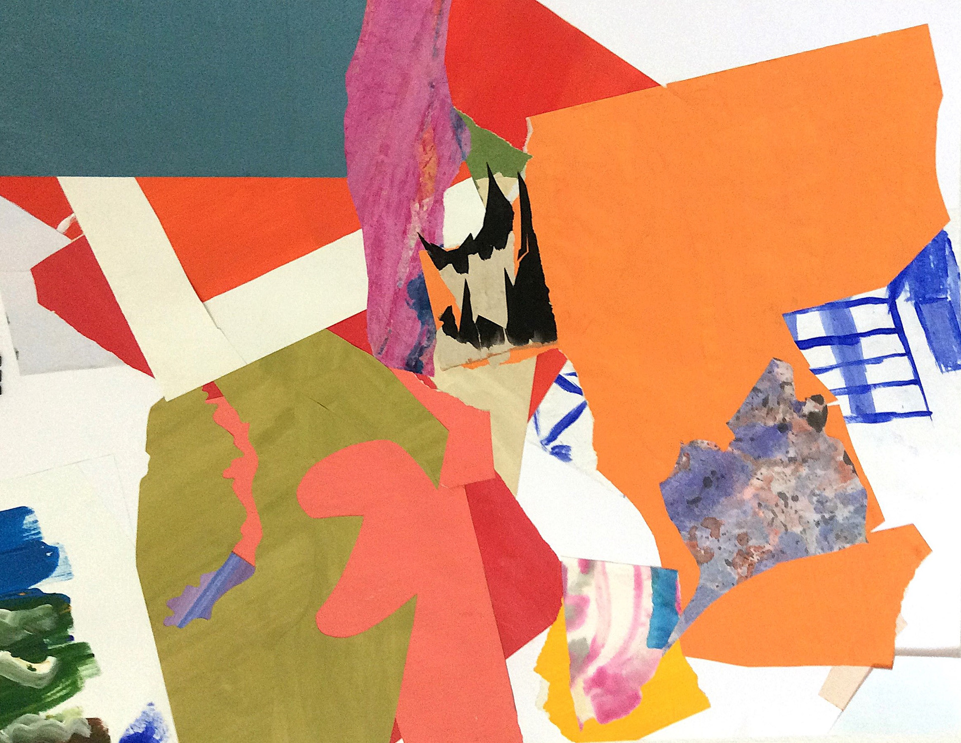 der Rahmen, 2023, Collage mit bemalten und gefärbten Papieren, 50 x70 cm