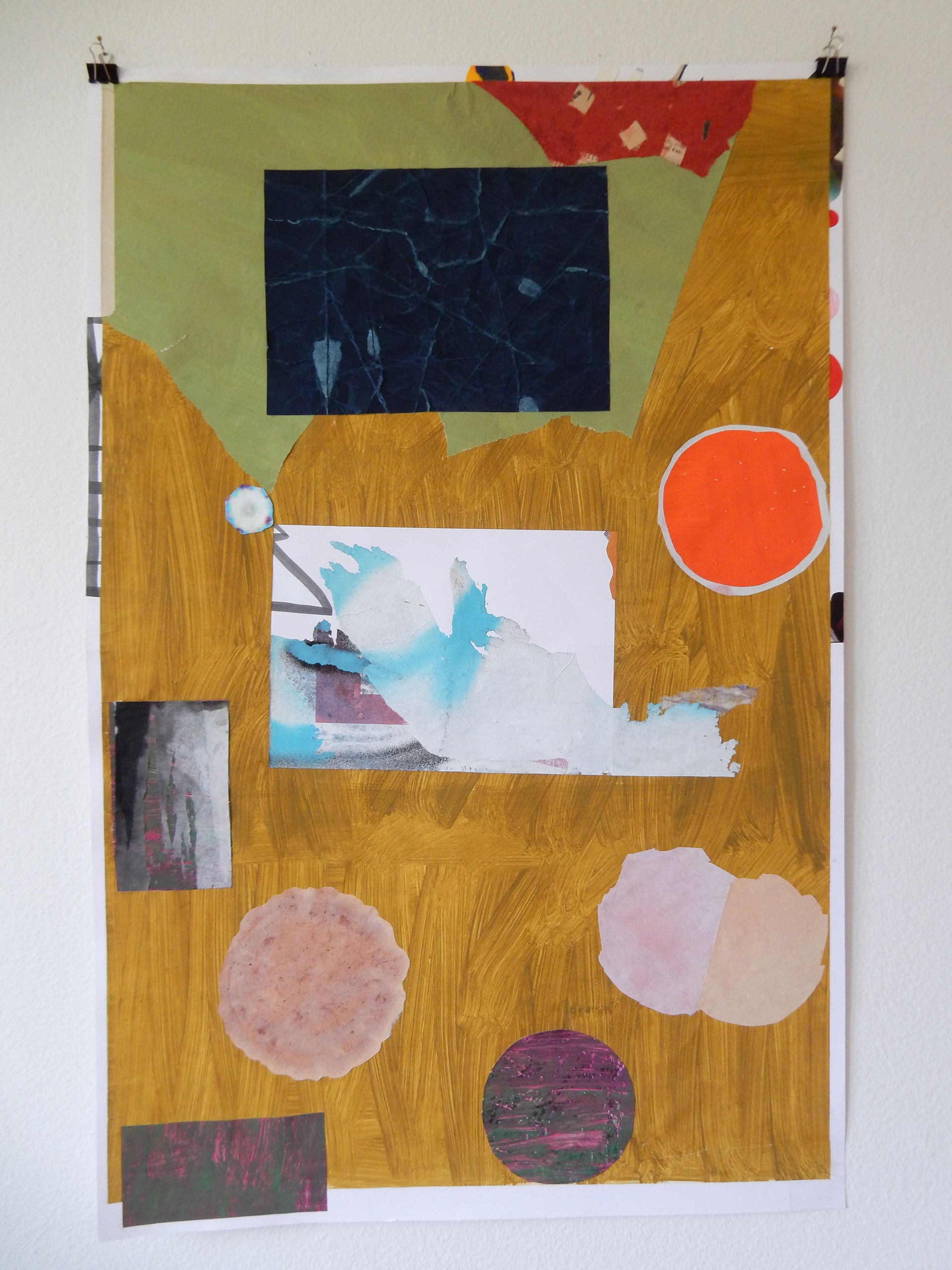 Atelierbesuch bei R., 2023, bemalte Papiere, geklebt, 66 x 100 cm