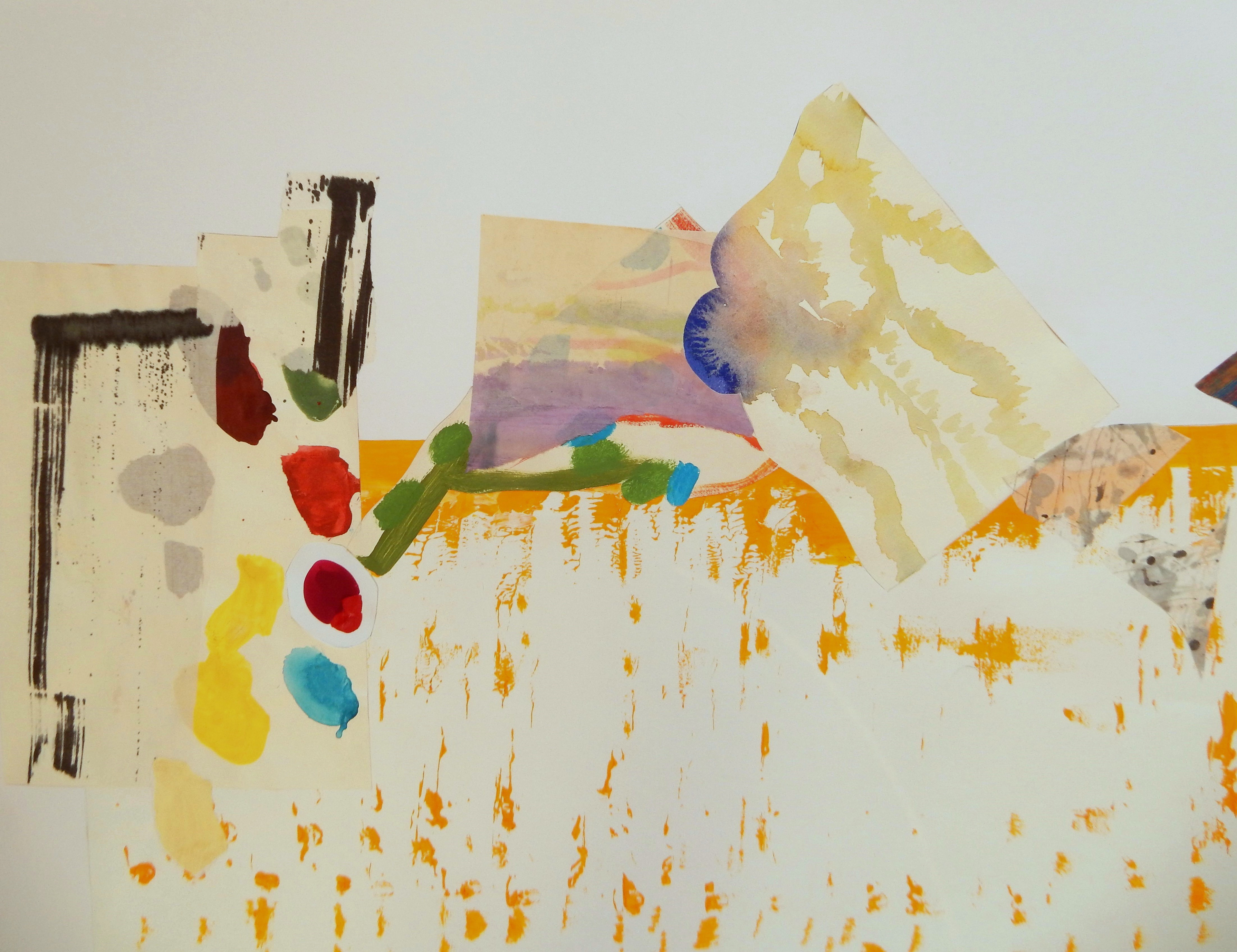 der Wall, 2023, Collage mit bemalten Papieren, 50 x 70 cm