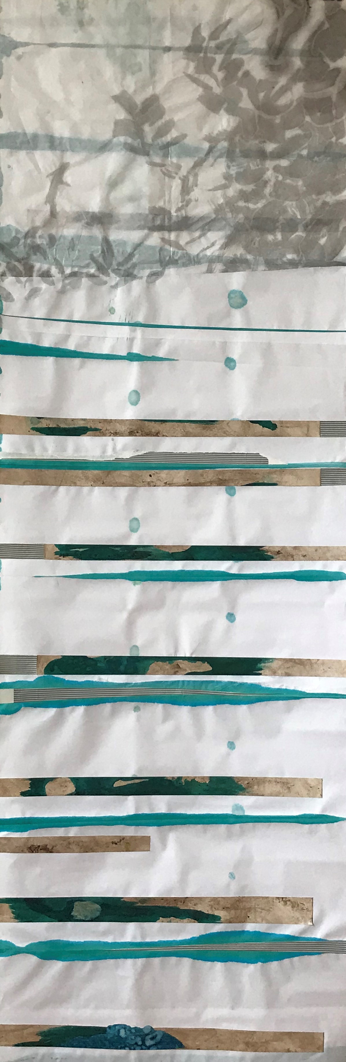 Stromschnelle, 2022, Tinte, Tusche Walnussblattabrieb, Collage