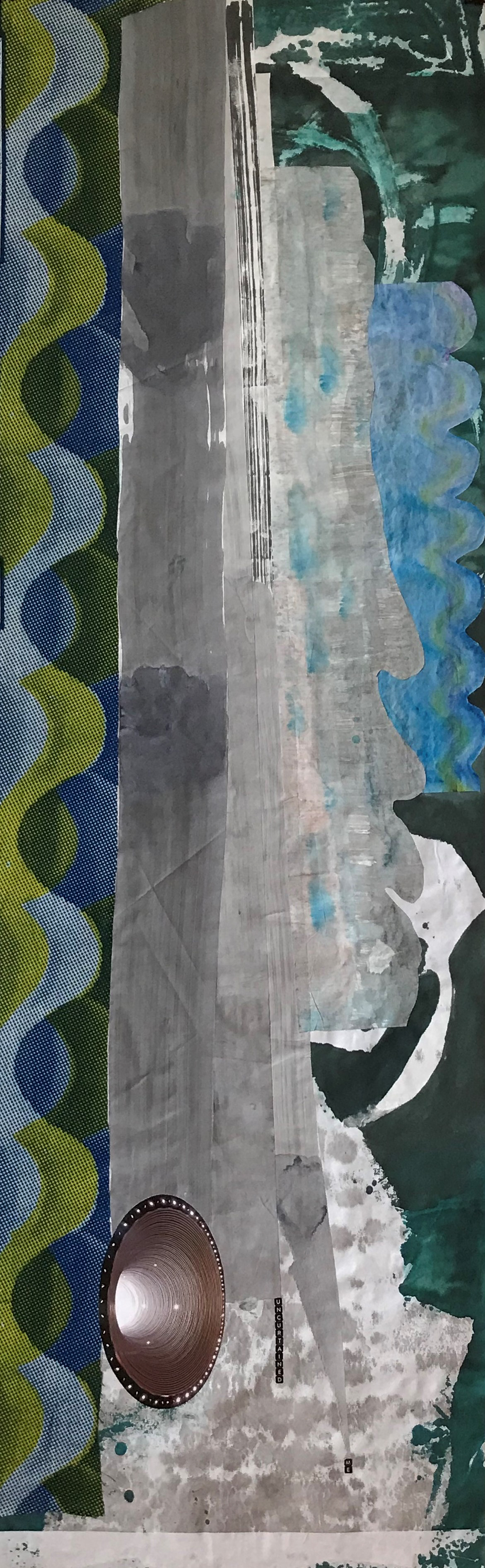 uncurtained me, 2022, Tusche, Gouache,  Stoff und Foto