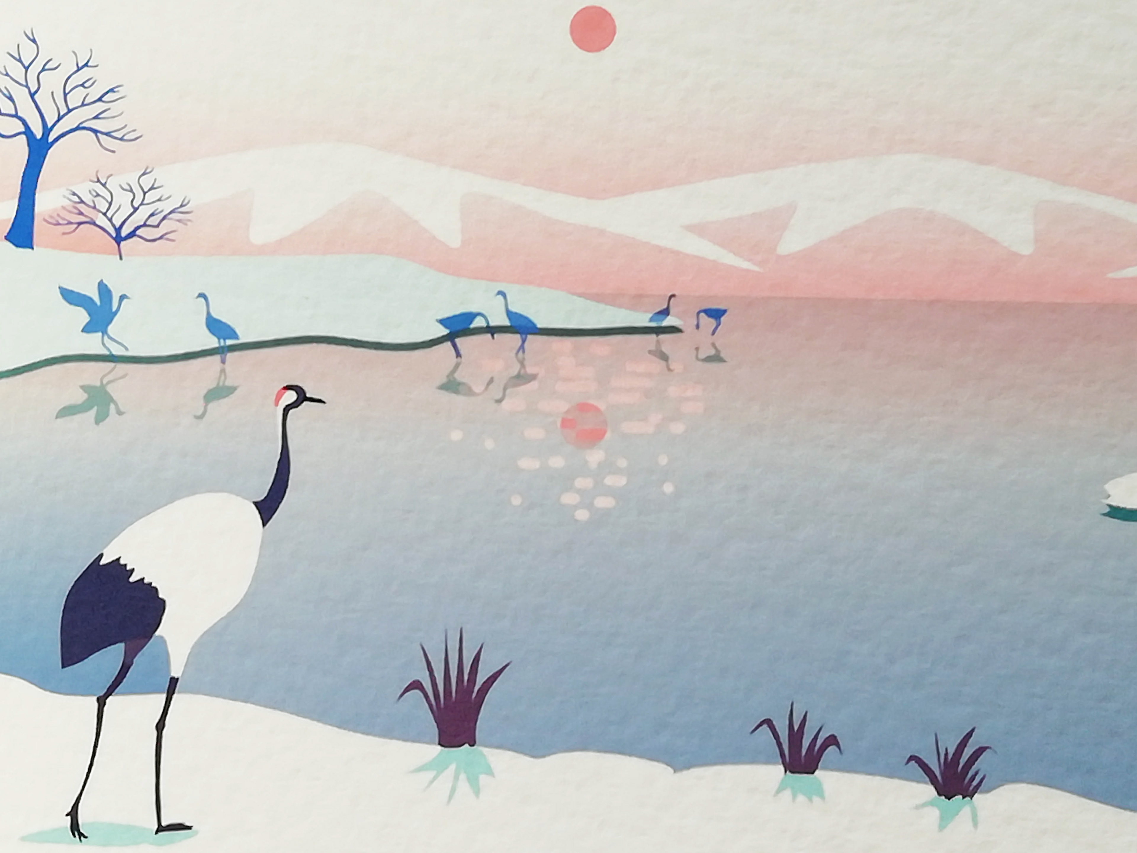 Série limitée Fine art print -Hiver- Grues japonaises Hokkaido - détail
