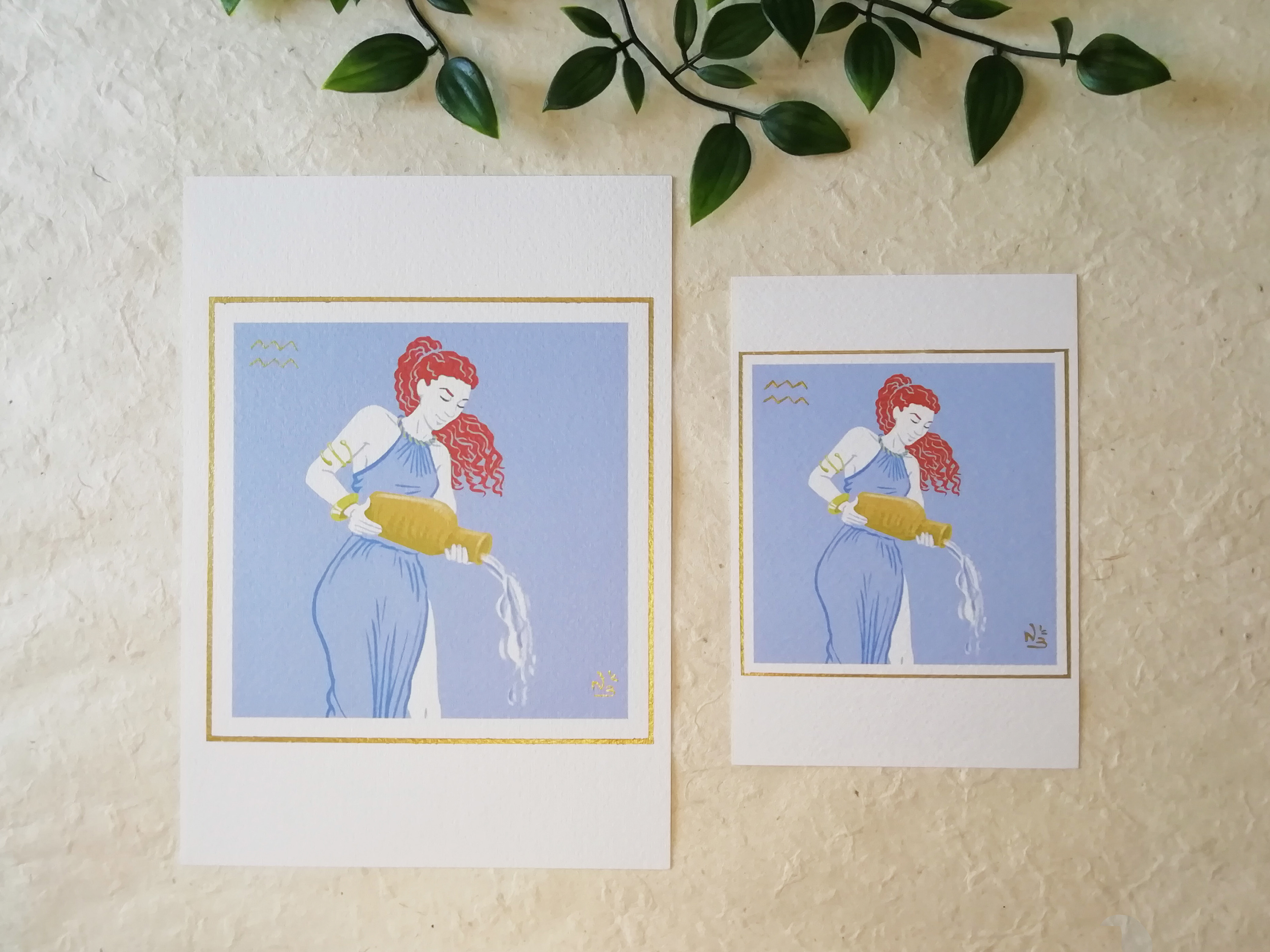 Carte postale finission dorée : Verseau (formats A5 et A6)