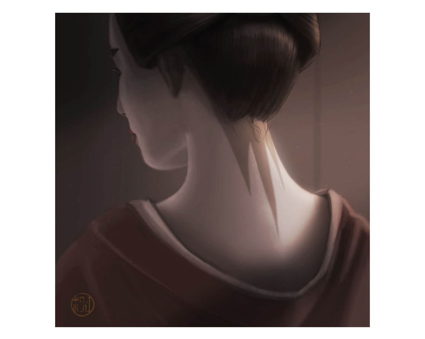 Digital painting - thème maquillage d'une geisha - la nuque