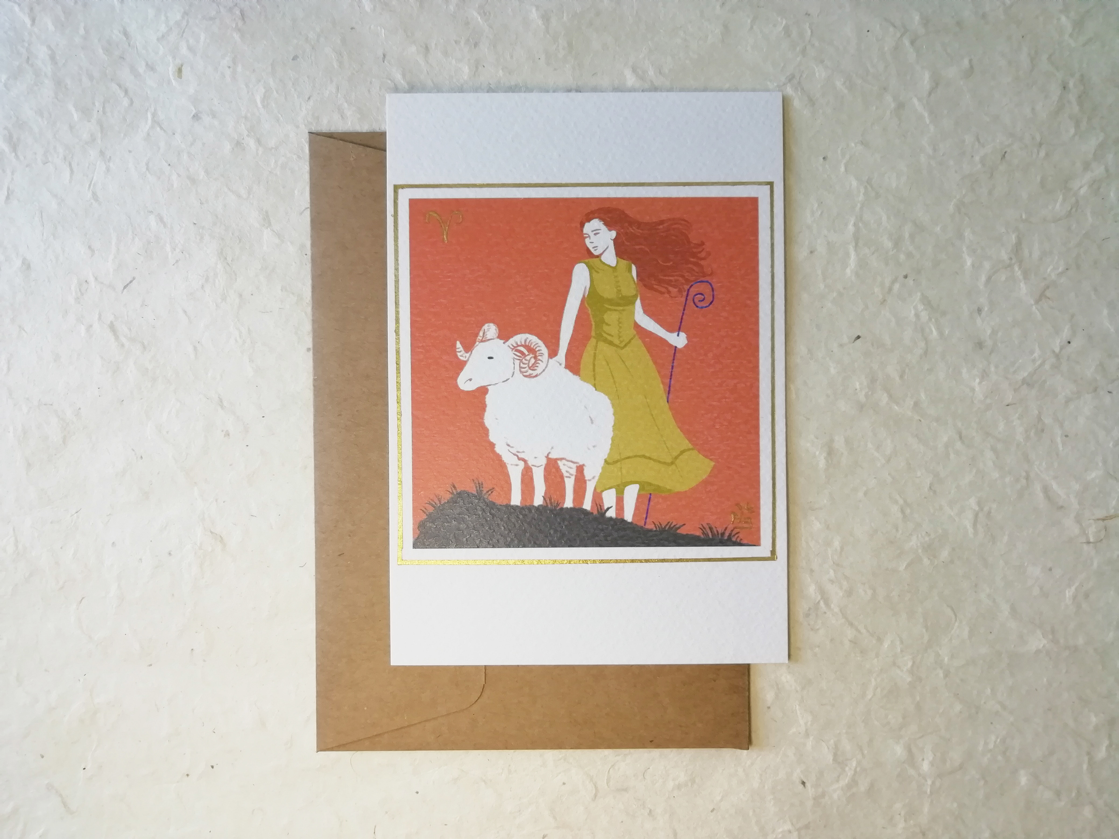 Carte postale finission dorée : Bélier (formats A5 et A6)