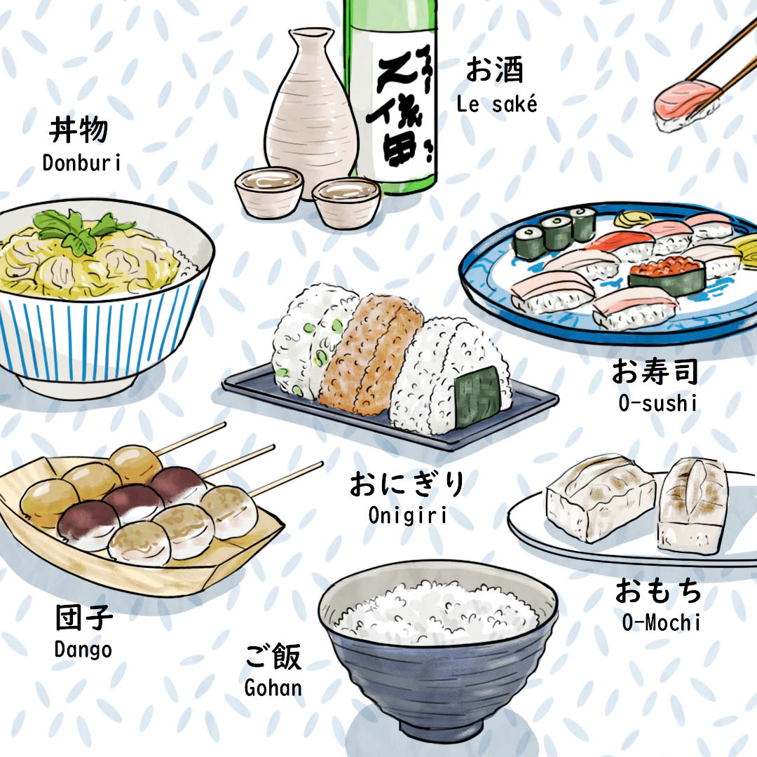 illustration plats japonais à base de riz
