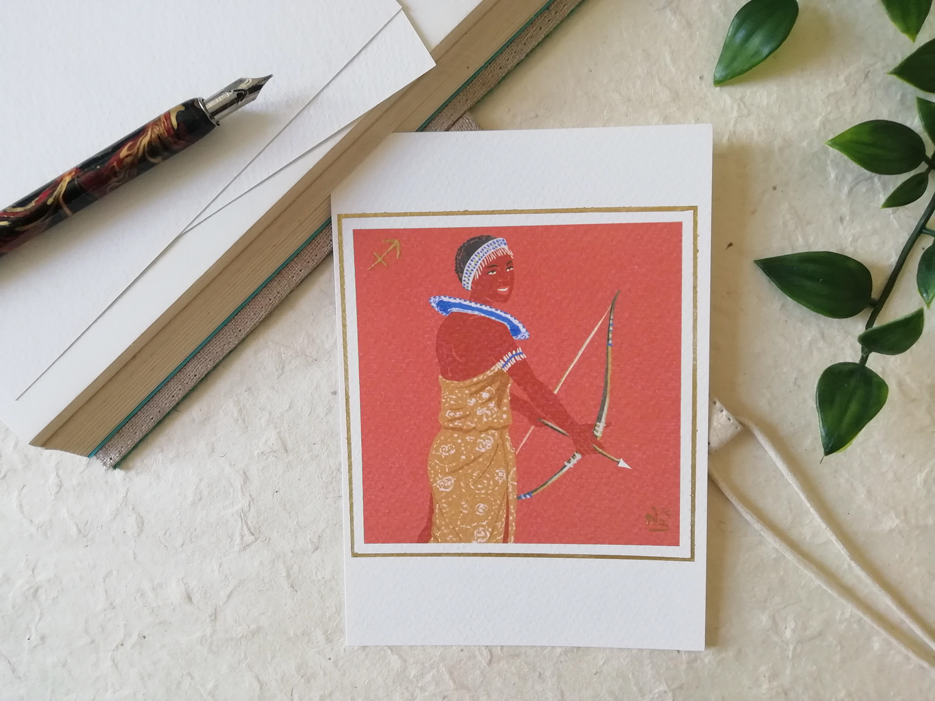 Carte postale finission dorée : Sagittaire (formats A5 et A6)