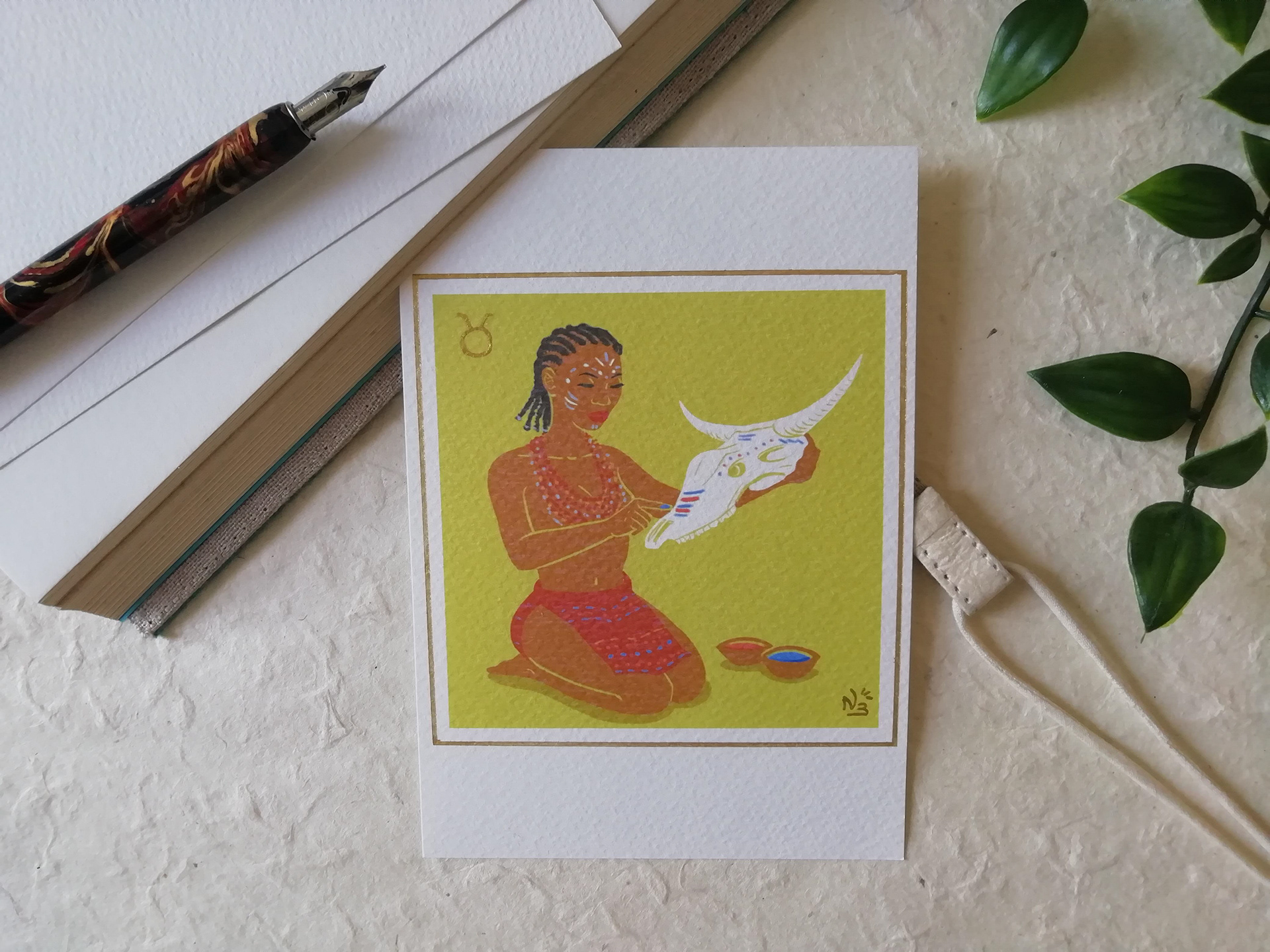 Carte postale finission dorée : Taureau (formats A5 et A6)