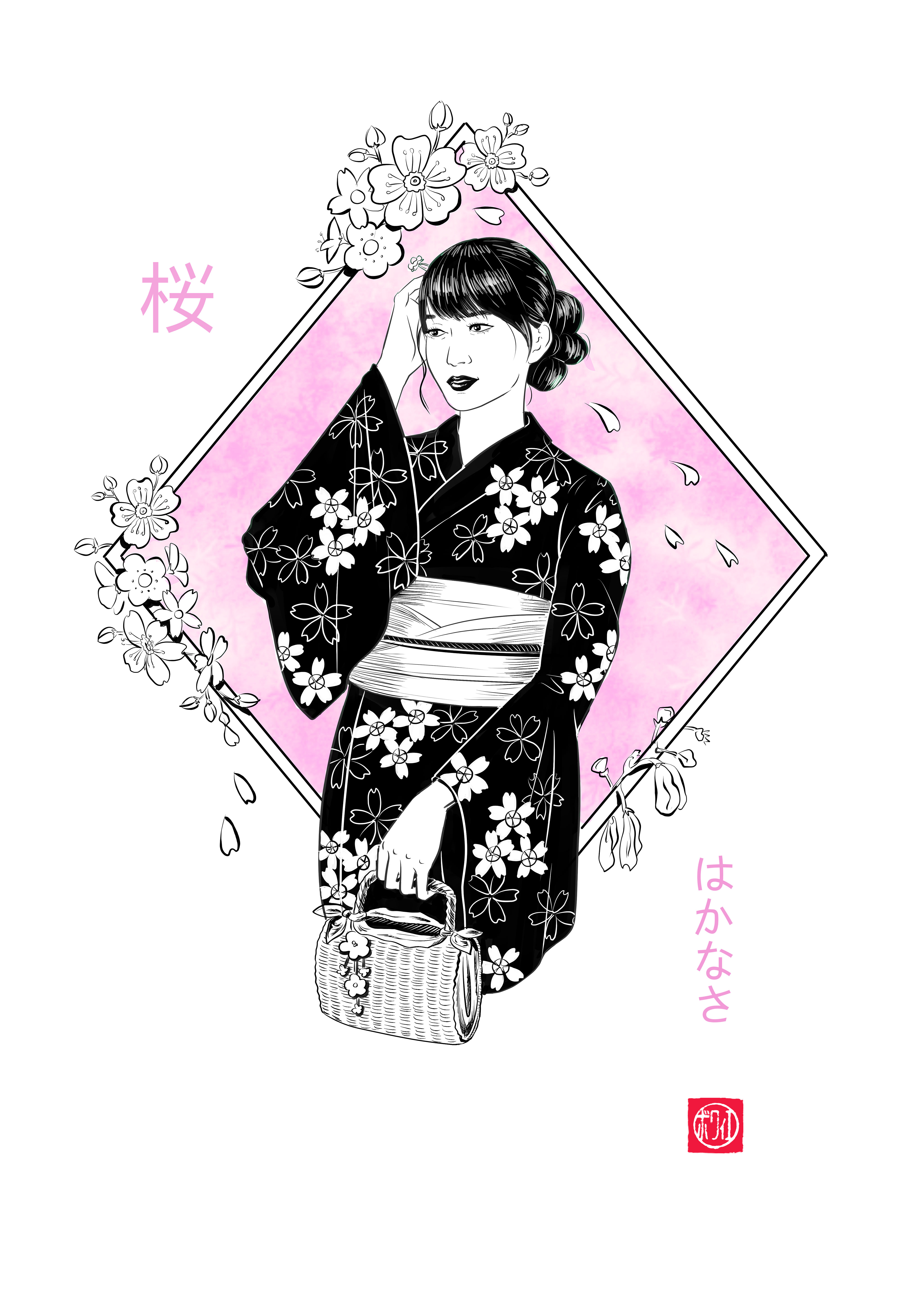 Kimono motif "sakura fleur de cerisier" >> la beauté éphémère