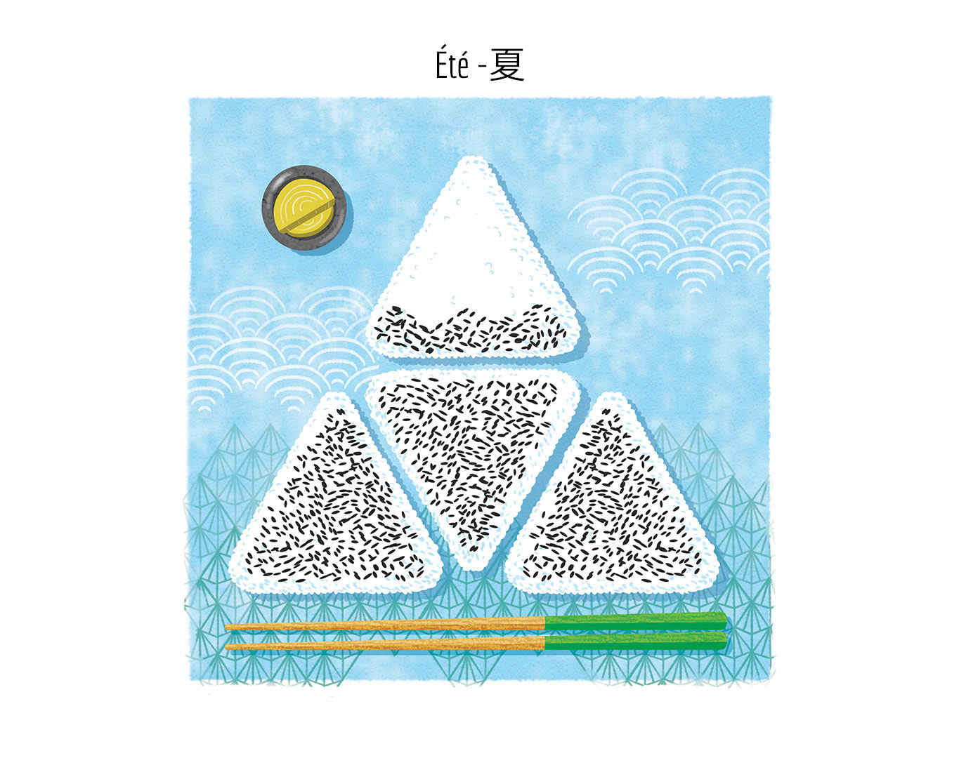Concept de plat illustré - onigiri & été