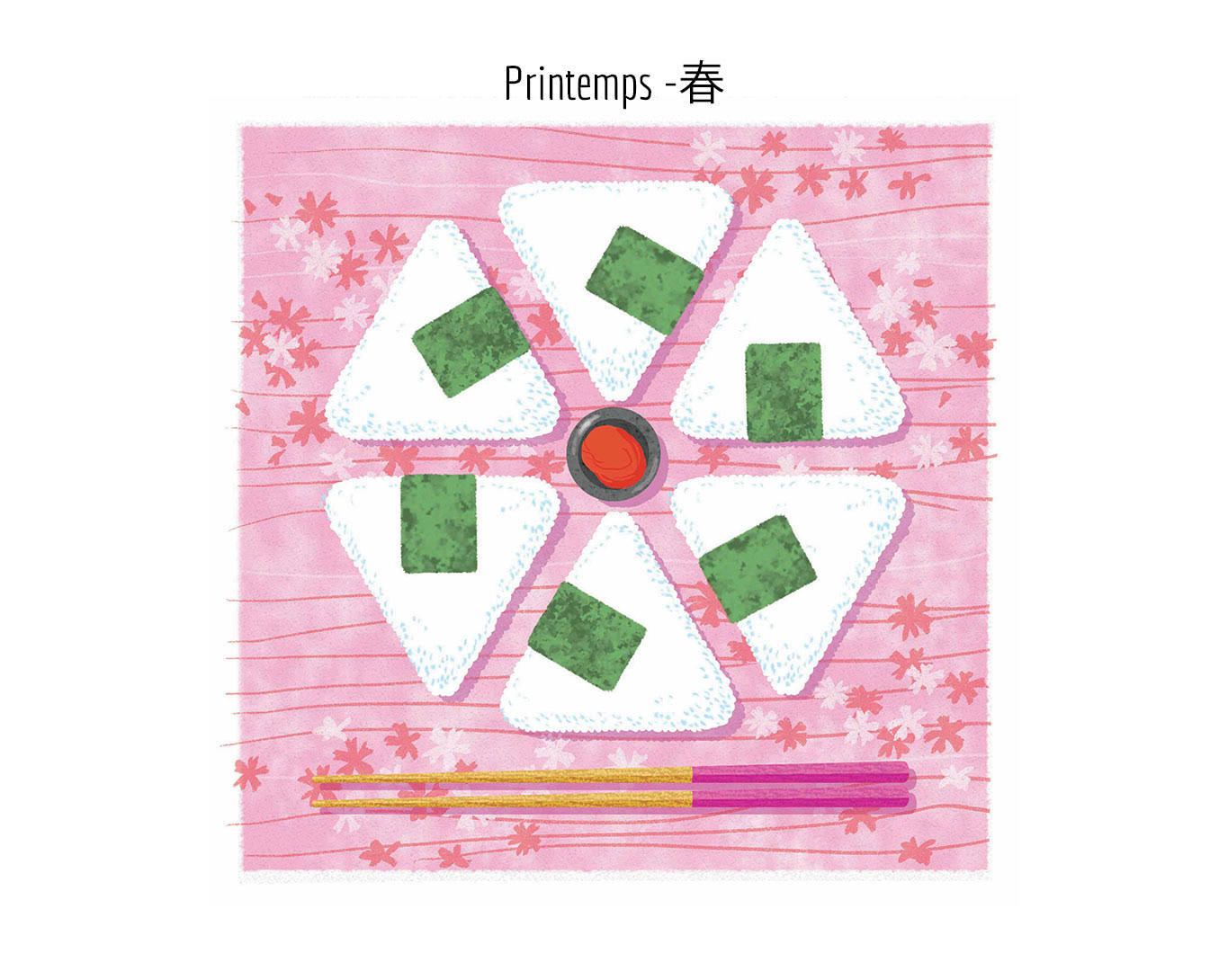 Concept de plat illustré - onigiri & printemps