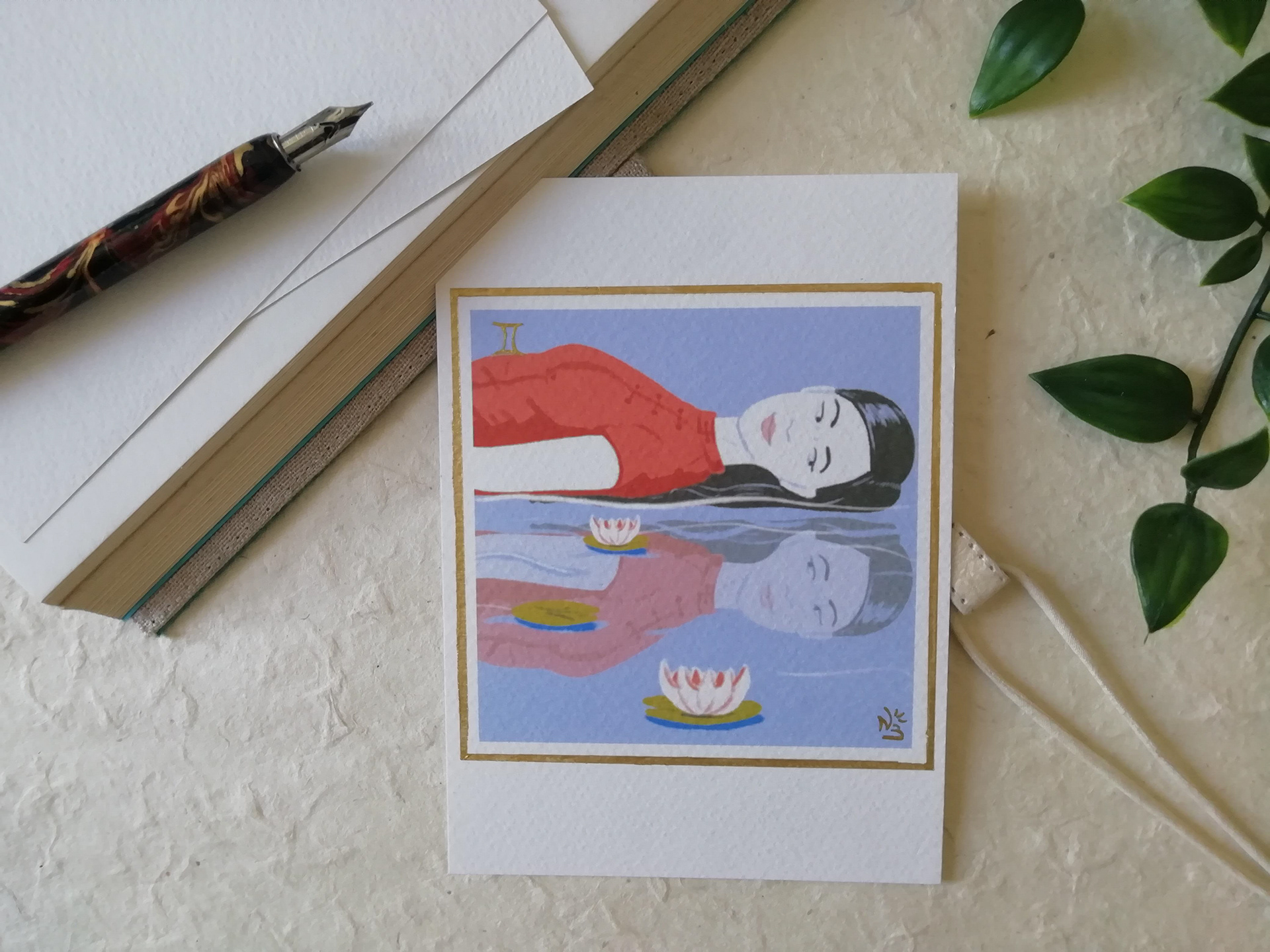 Carte postale finission dorée : Verseau (formats A5 et A6)