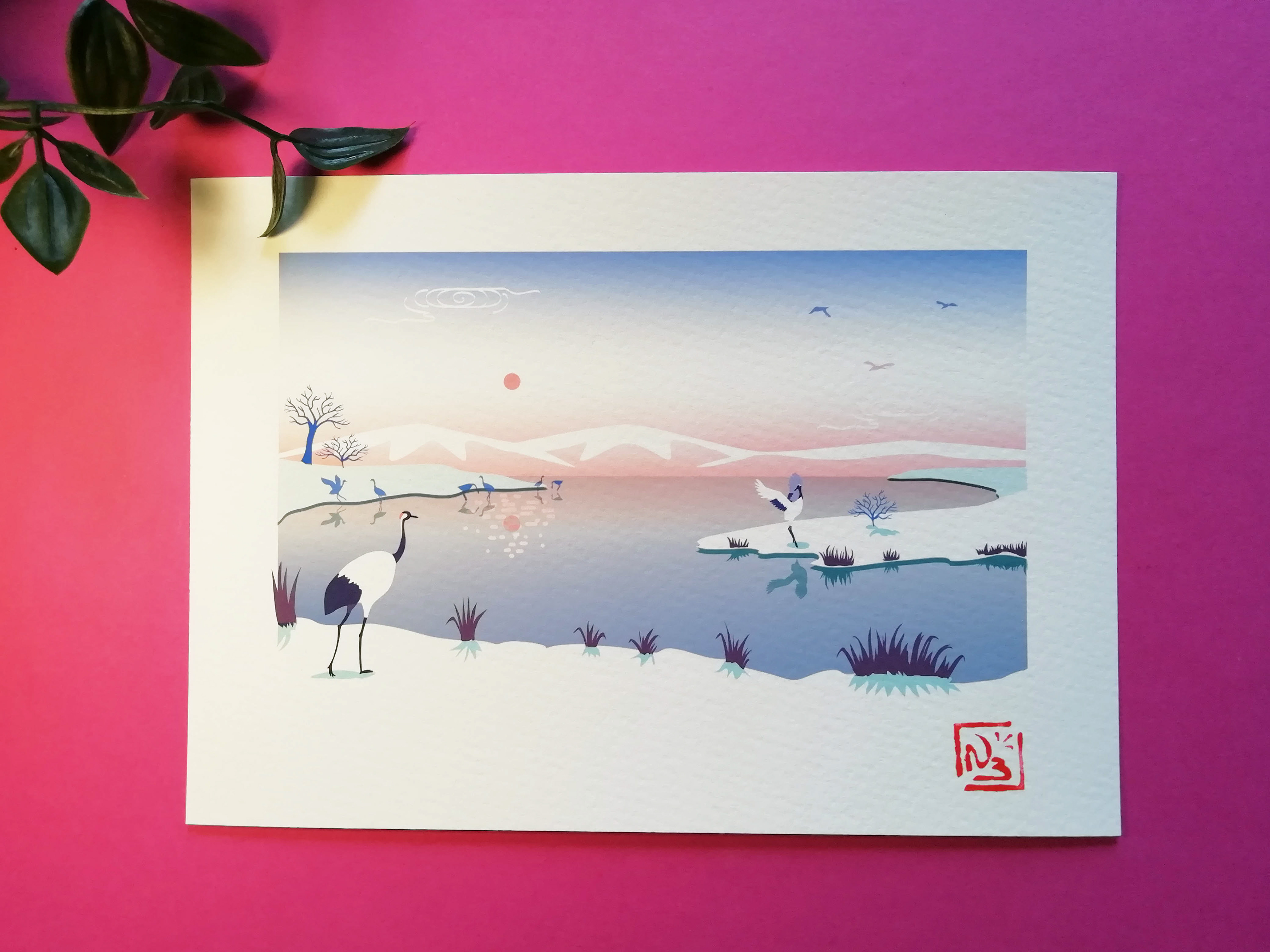 Série limitée Fine art print -Hiver- Grues japonaises Hokkaido