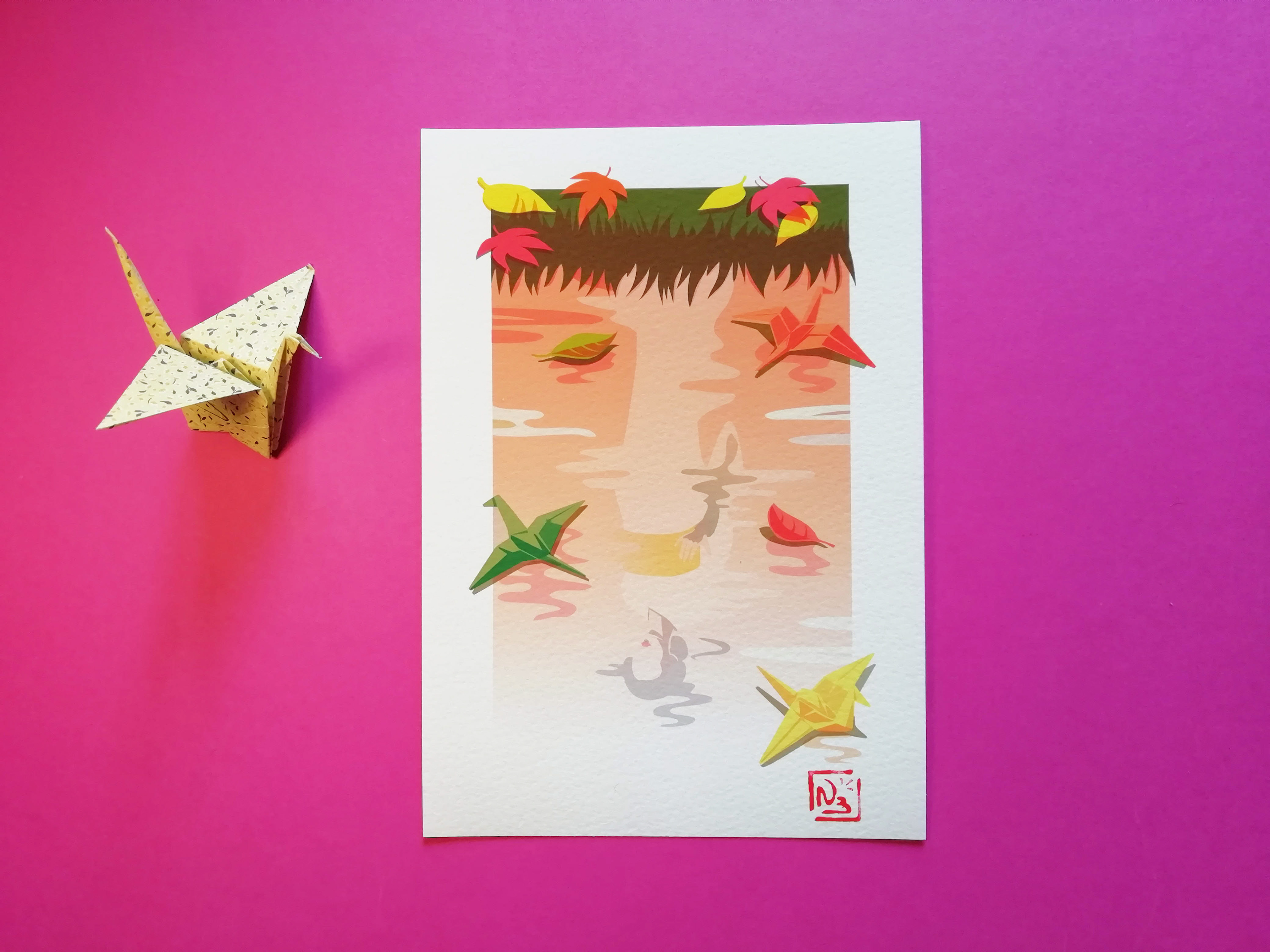 Série limitée Fine art print -Automne- Origami sur lac