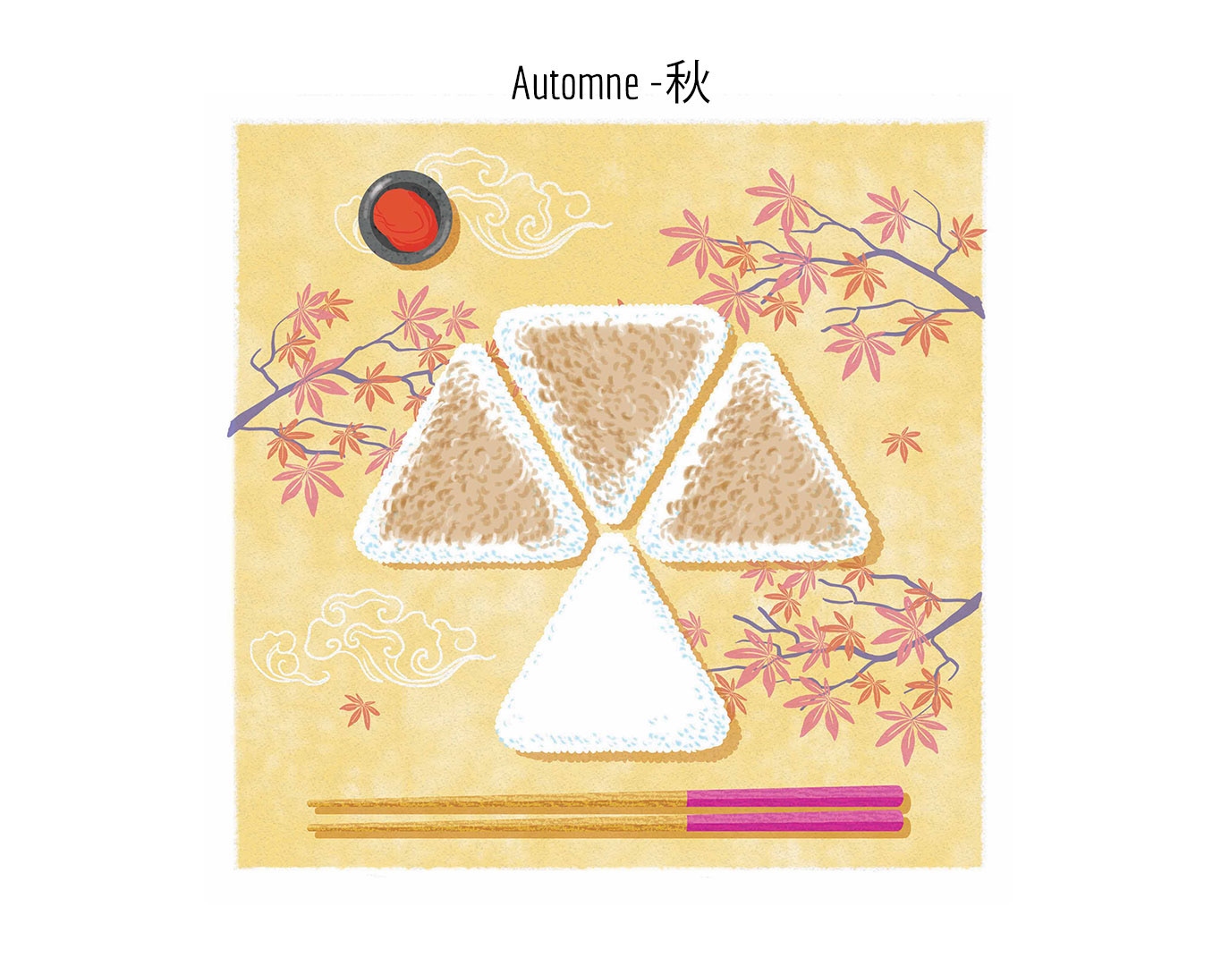 Concept de plat illustré - onigiri & automne