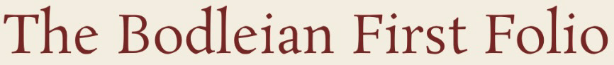 the words The Bodleian First Folio in a reddish brown font