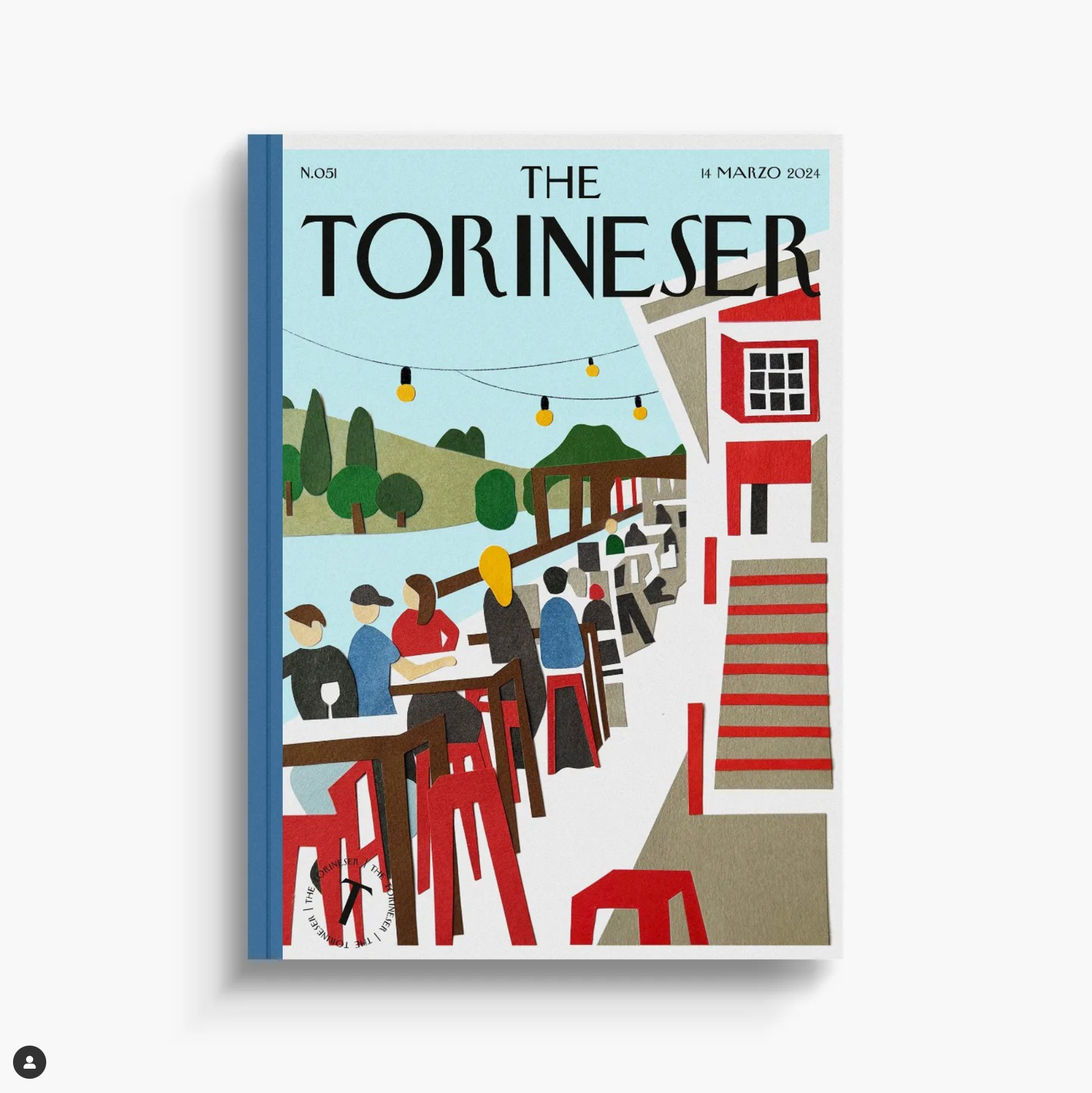 Illustrazione editoriale cover di Helga Aversa for The Torineser, inspired by summer nights along the Po River in Turin and the riverside spot L’Imbarchino