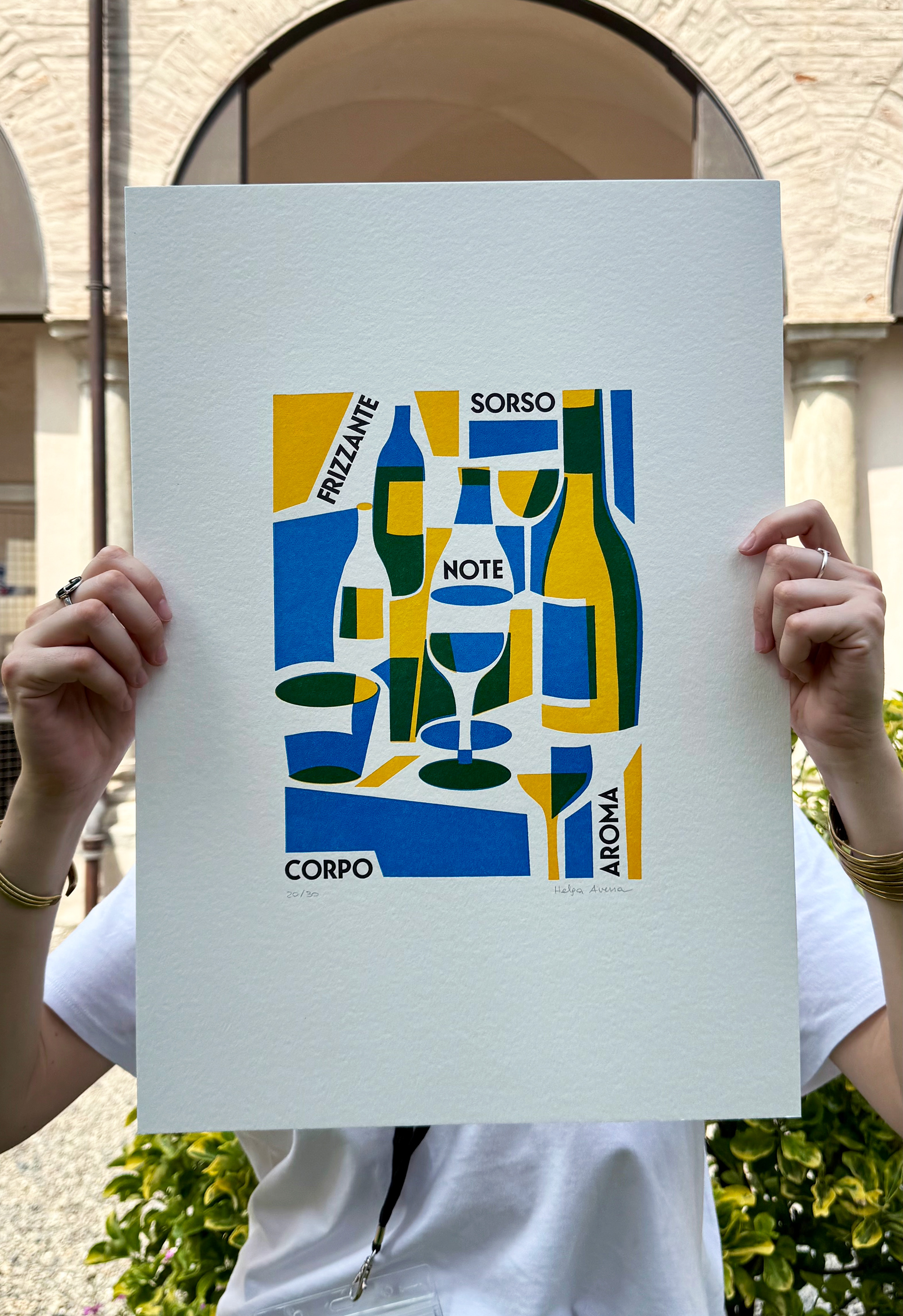 Dettaglio di poster tipografico stampato a mano da Helga Aversa per Archivio Tipografico, con livelli di colore e caratteri mobili Inchiostro festival