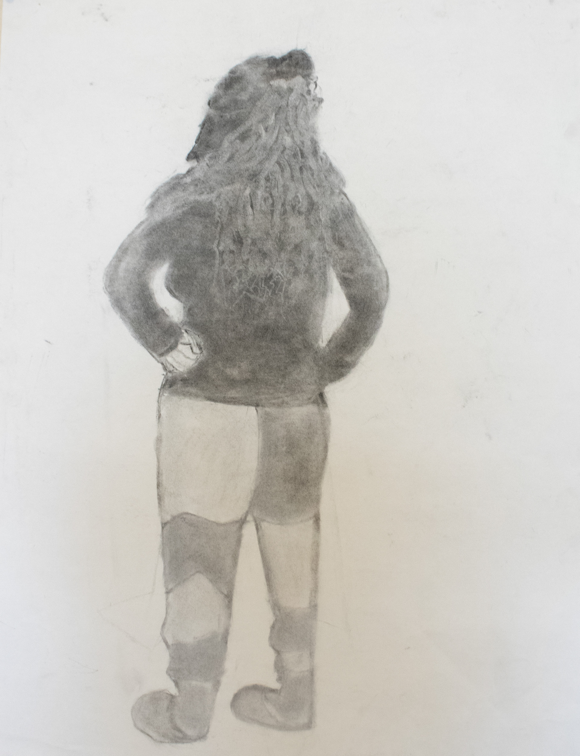 Thinking Thoughts: Fall 2021. Drawing 2. Human figure done in charcoal.