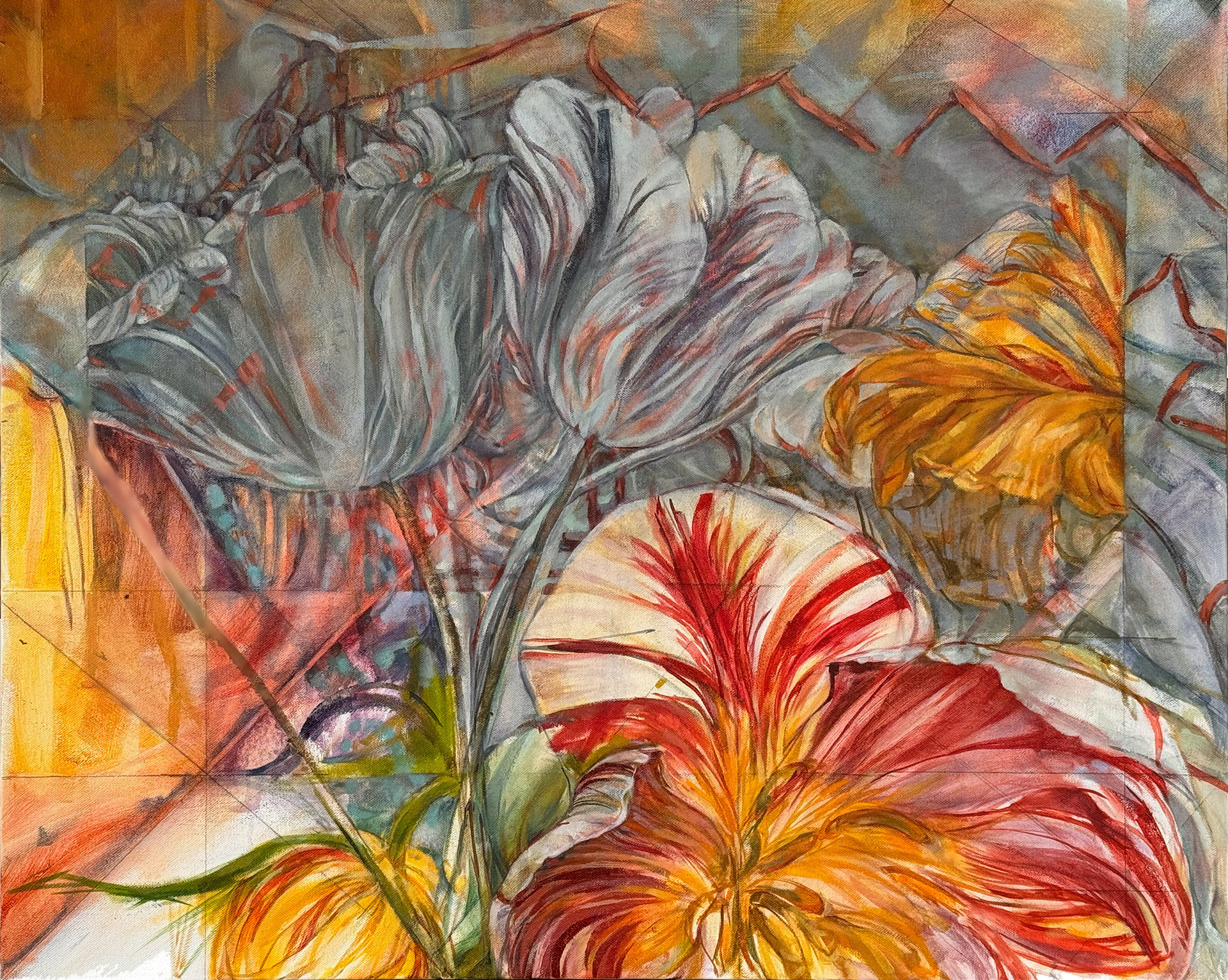 Ghost Tulips, 30" x 24", Oil on Canvas