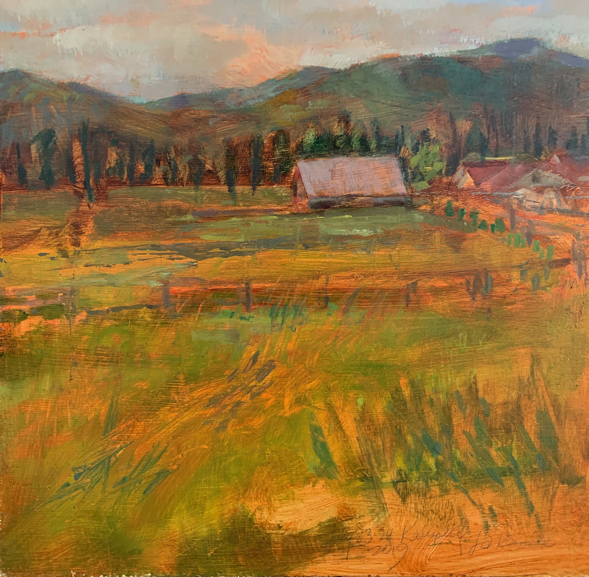 Kalispell, Montana meadow, Oil on panel, 10" x 10", 2019