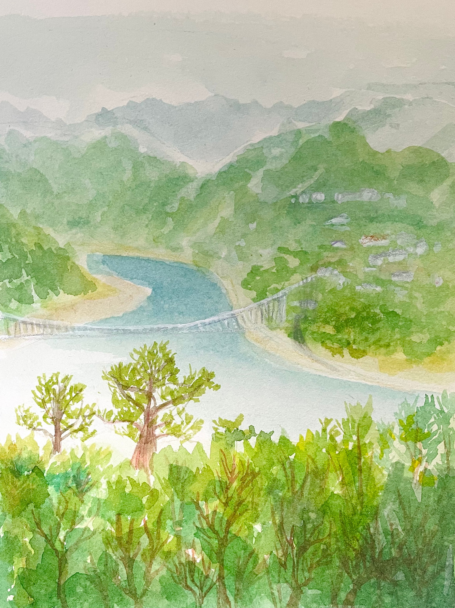 View from Fuxing, Taiwan. Watercolor and pencil. 2024.