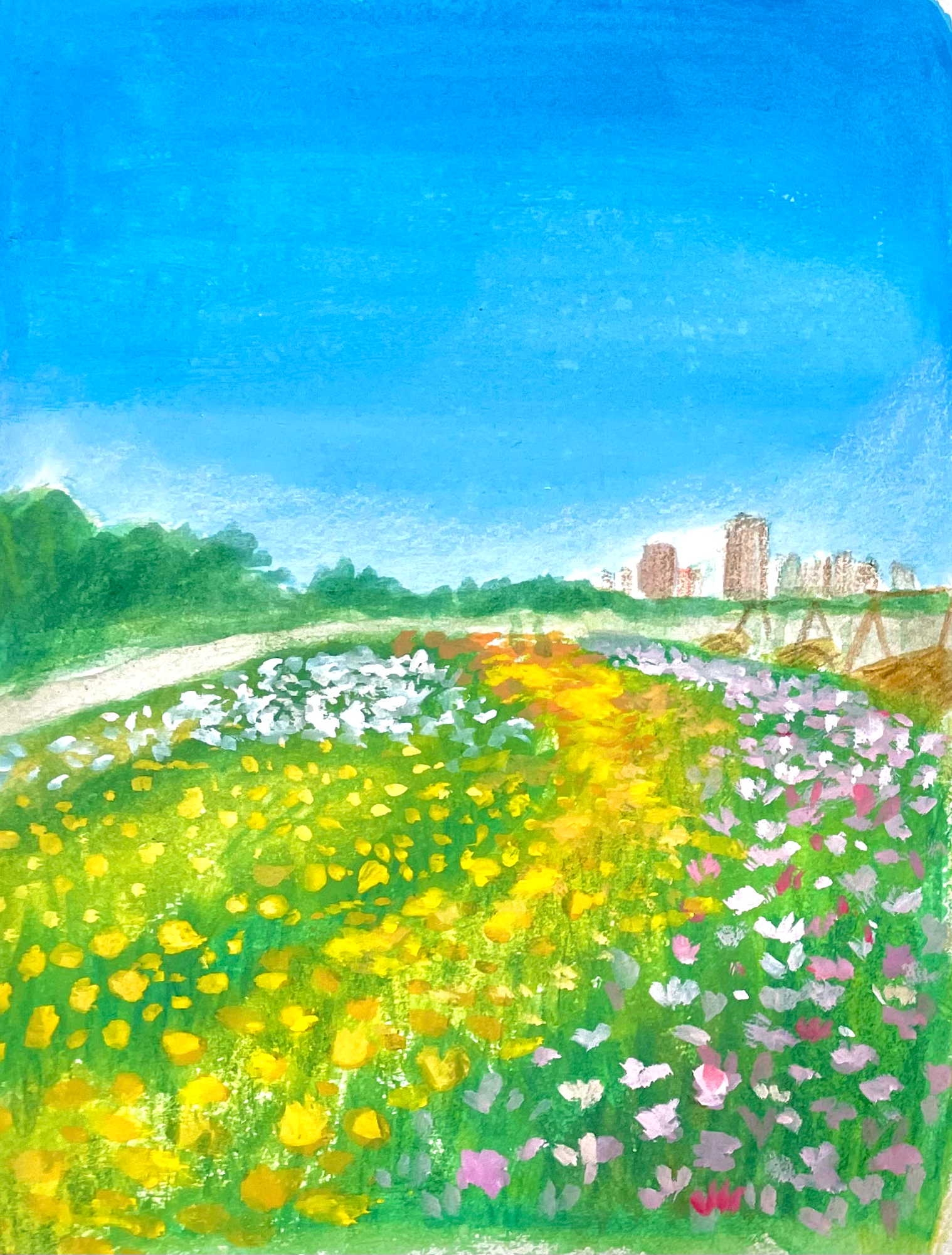View from Guting Riverside Park. Gouache. 2024.
