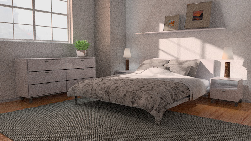 Bedroom scene during day - rendered in C4D